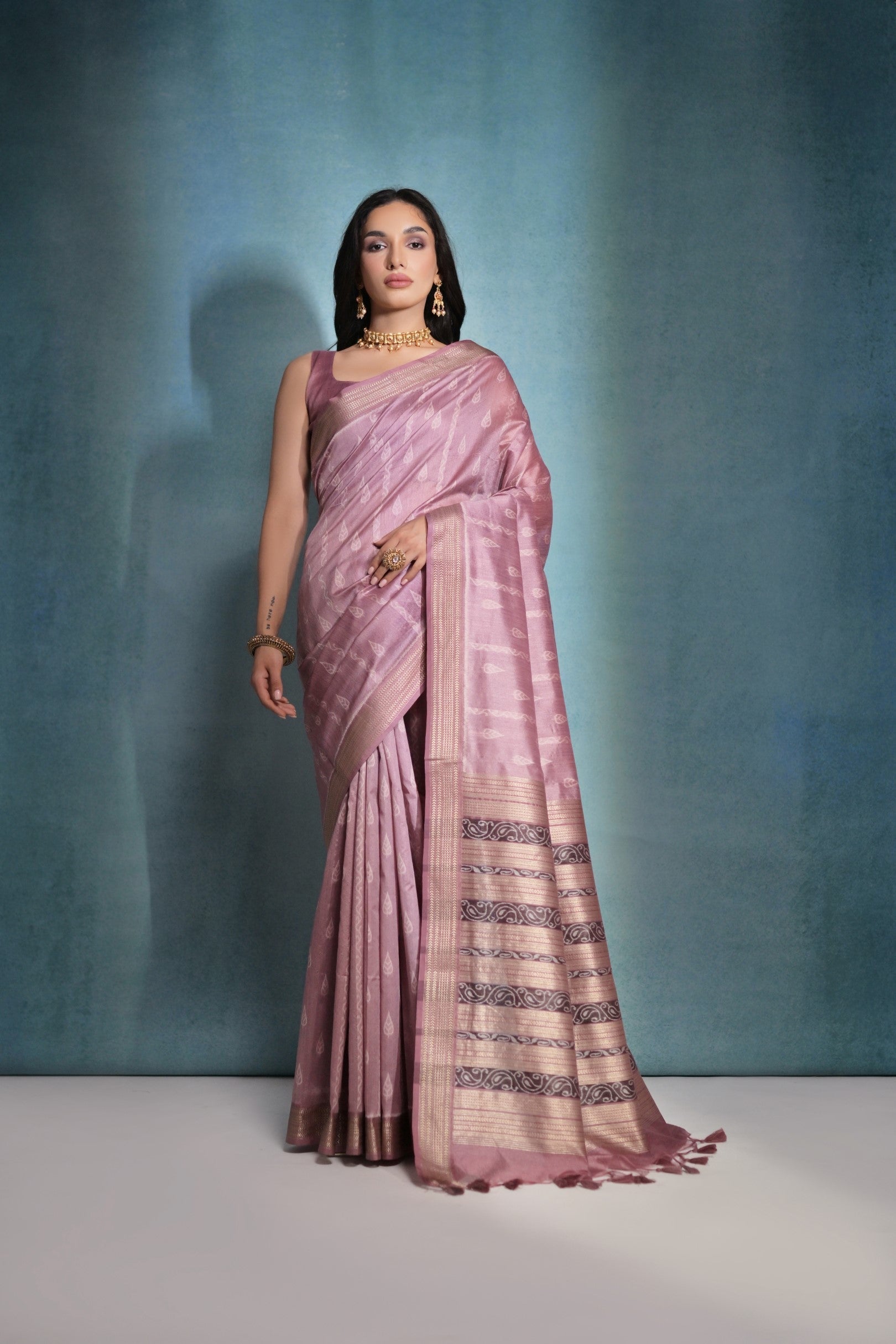 Buy MySilkLove Sundown Pink Ikkat Woven Raw Silk Saree Online