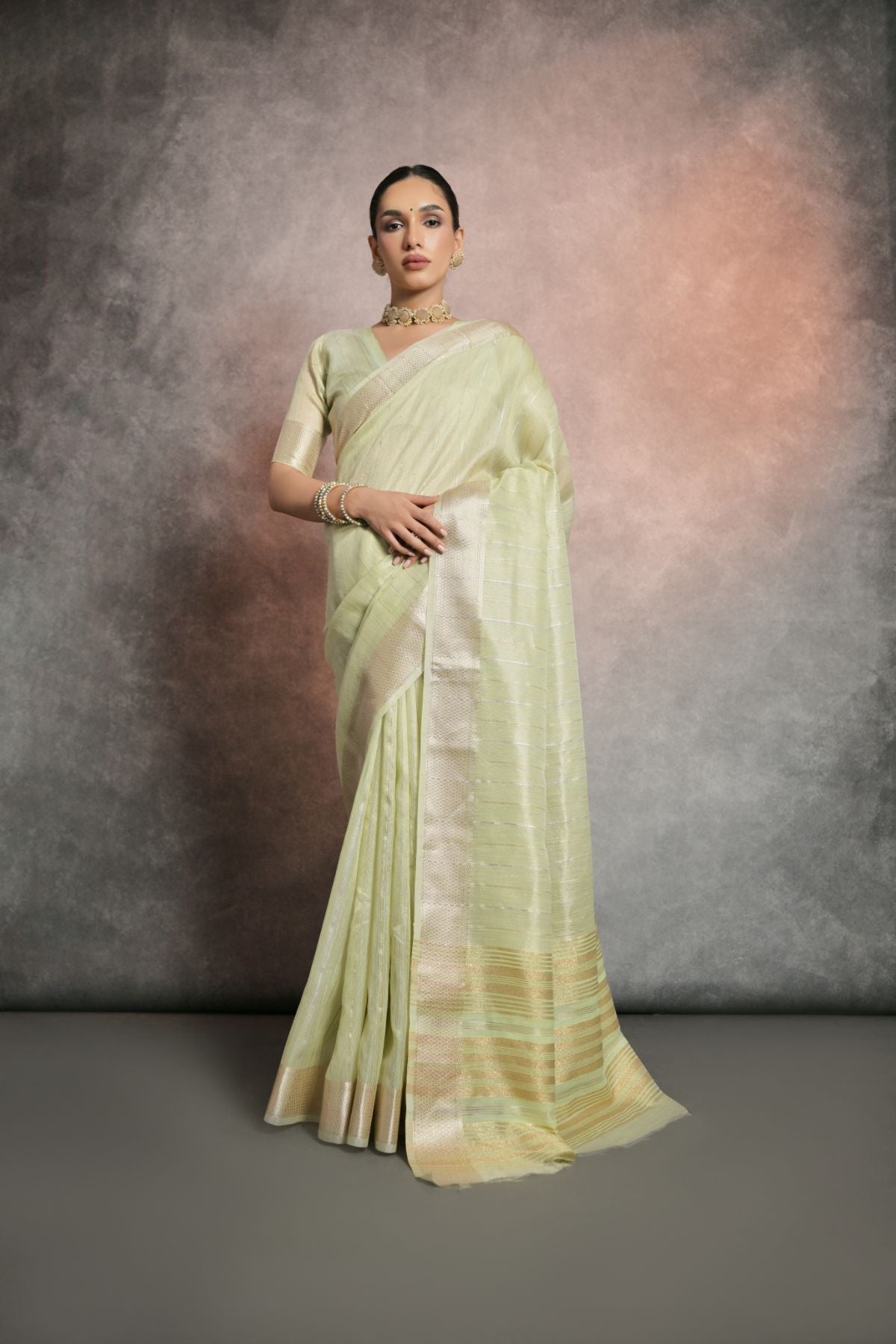 Buy MySilkLove Green Tea Tissue Cotton Saree Online