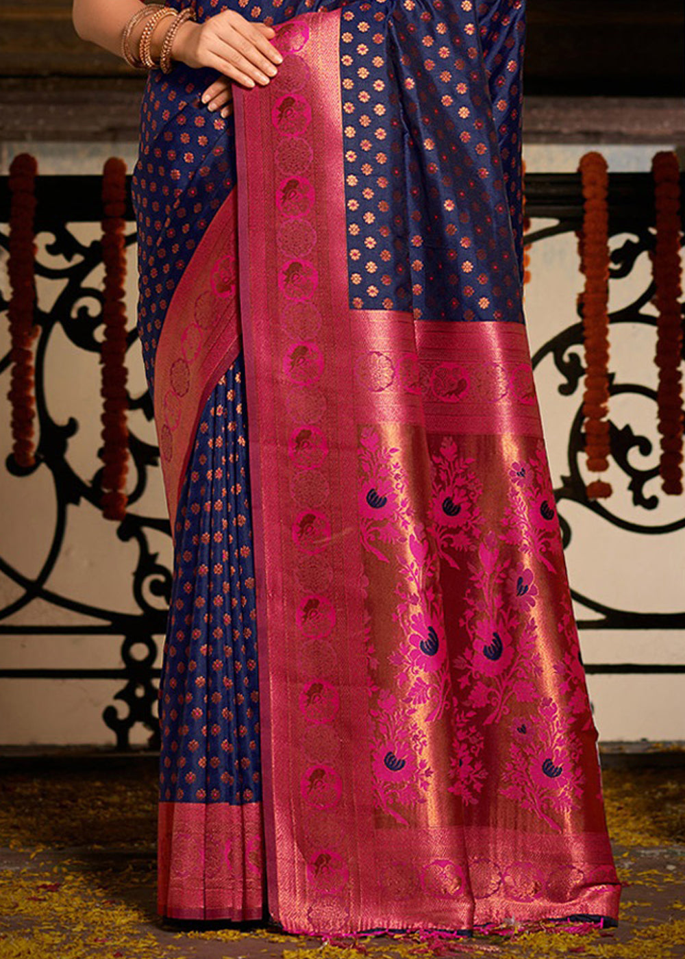 Buy MySilkLove Fuchsia Blue and Pink Woven Banarasi Silk Saree Online