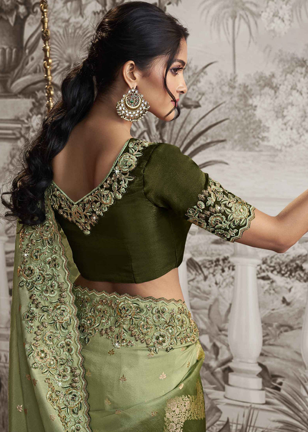 Buy MySilkLove Venom Green Embroidered Designer Silk Saree Online