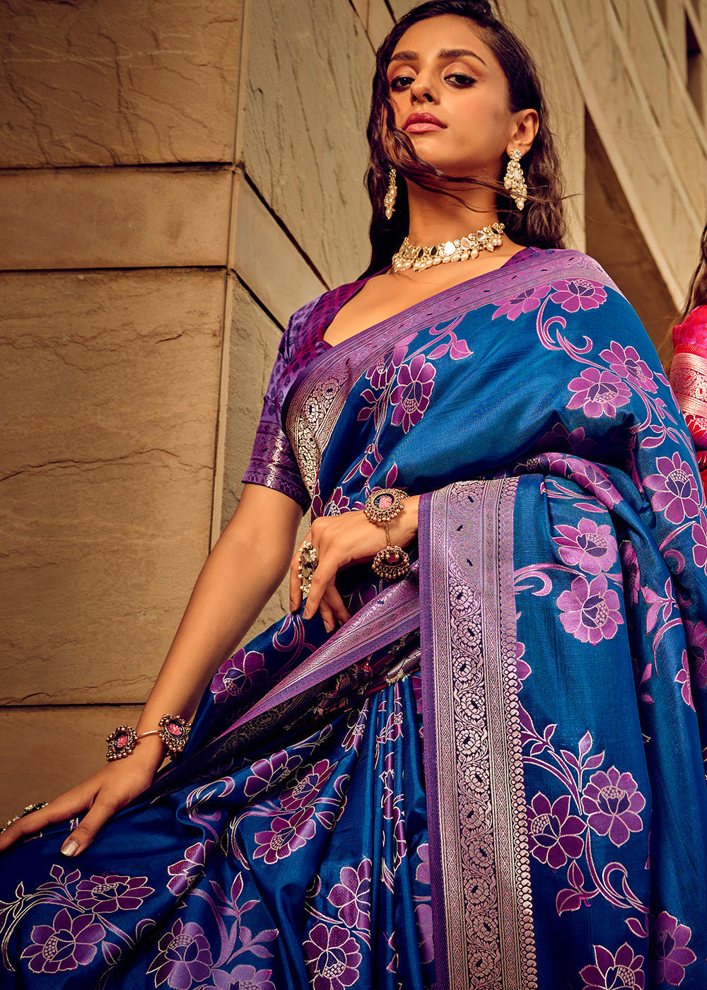 Buy MySilkLove Chathams Blue Zari Woven Banarasi Handloom Silk Saree Online