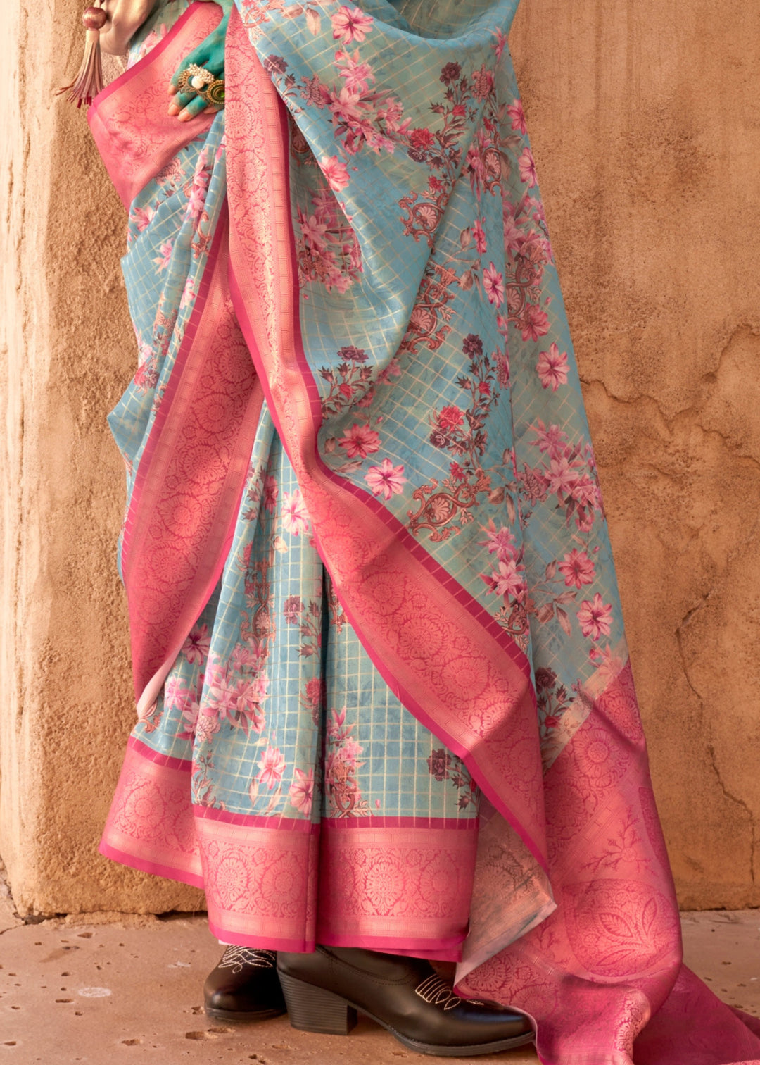 Buy MySilkLove Blush Pink Georgette Handloom Printed Saree Online