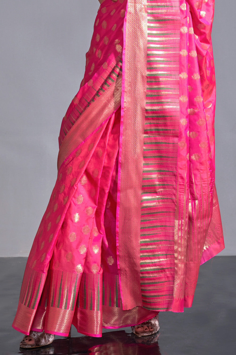 Buy MySilkLove Hot Pink Banarasi Handloom Temple Border Silk Saree Online