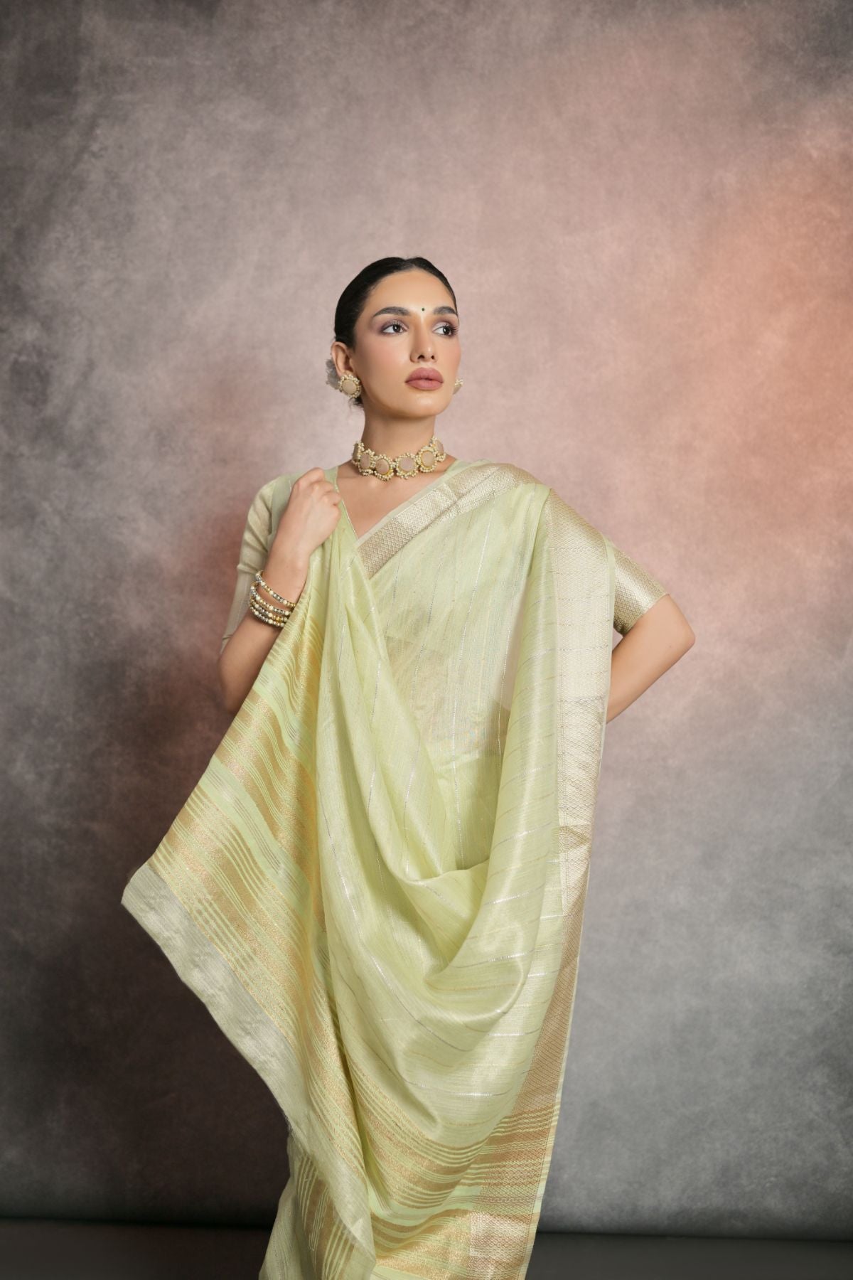 Buy MySilkLove Green Tea Tissue Cotton Saree Online