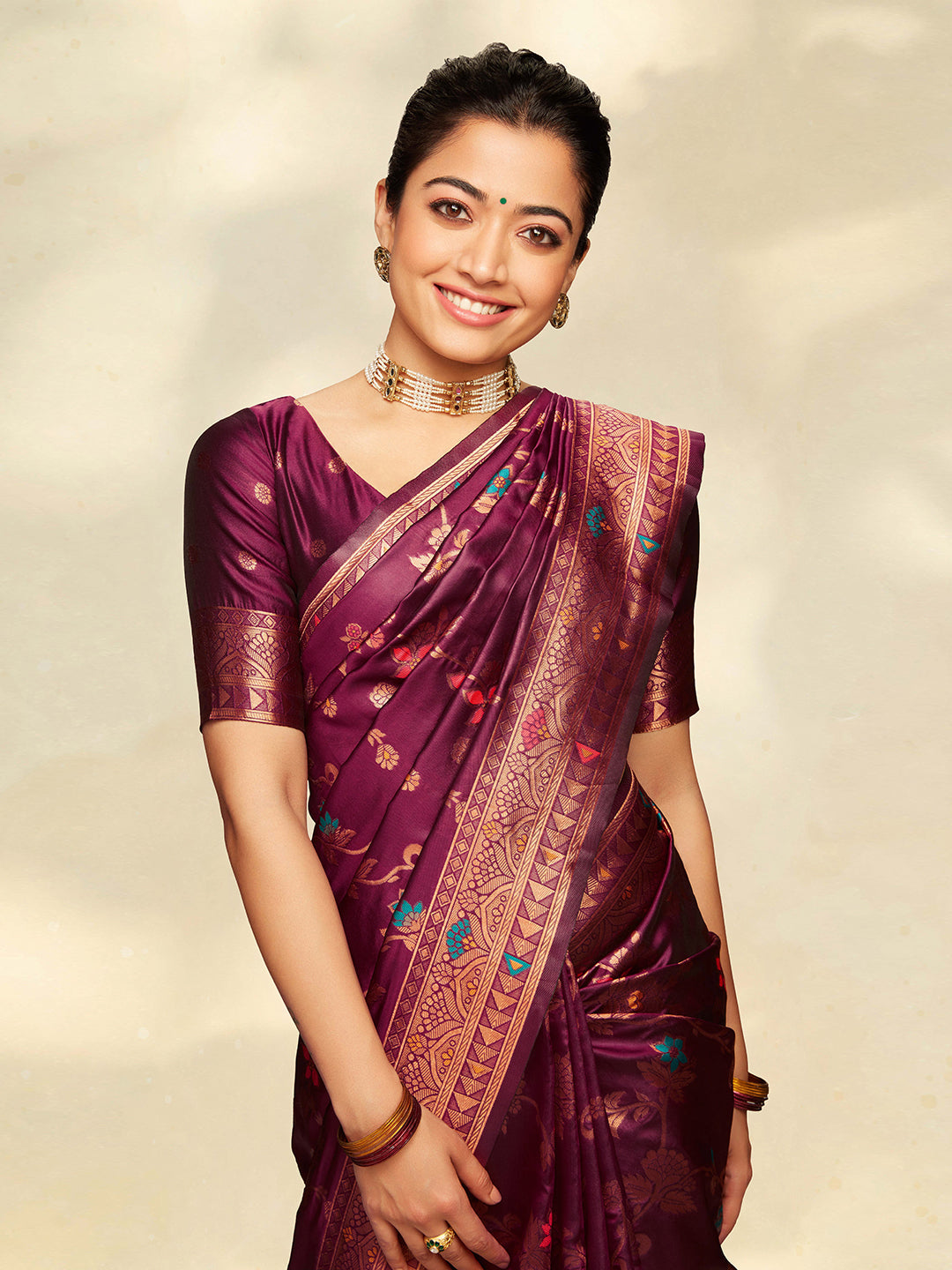 Buy MySilkLove Rashmika Mandana in Wine Berry Purple Woven Handloom Saree Online