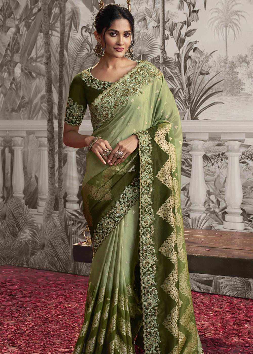 Buy MySilkLove Venom Green Embroidered Designer Silk Saree Online