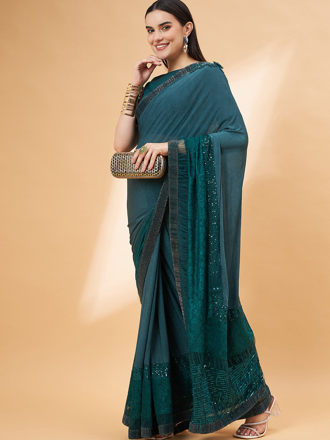 Buy MySilkLove Metal Green Georgette Designer Saree Online