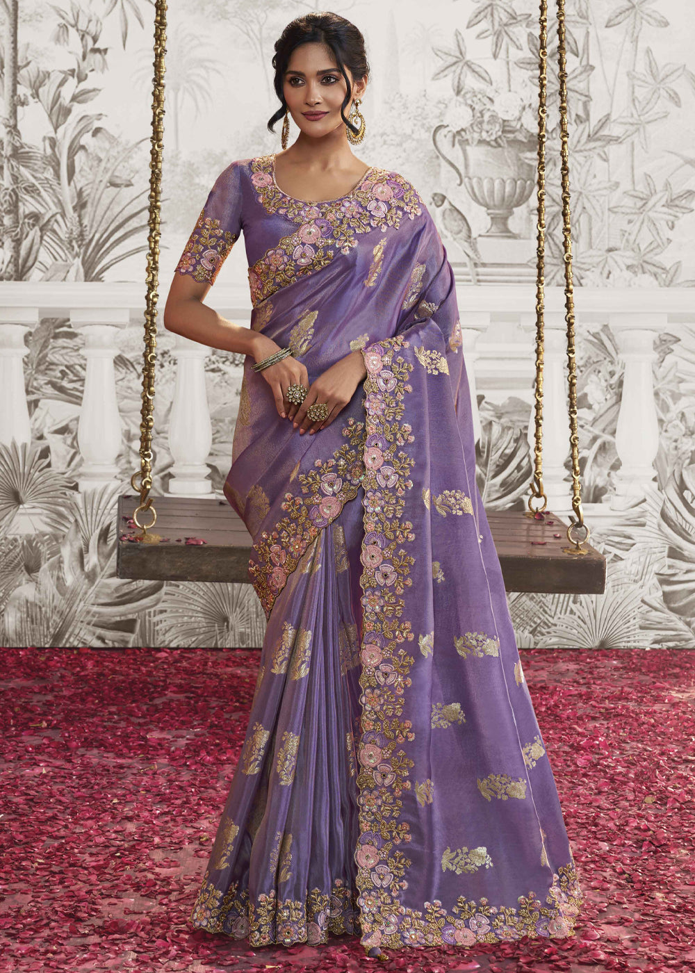 Buy MySilkLove Amethyst Purple Embroidered Designer Silk Saree Online