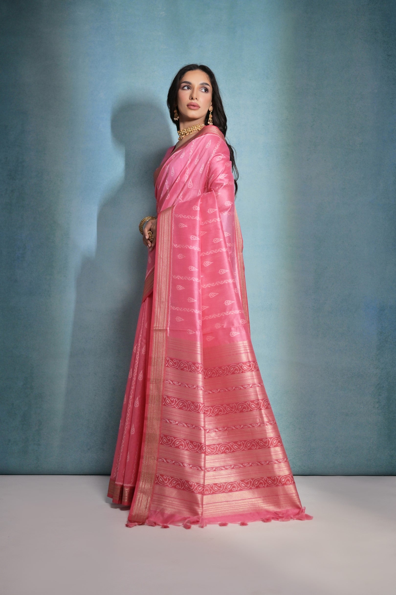 Buy MySilkLove Pink Salmon Ikkat Woven Raw Silk Saree Online