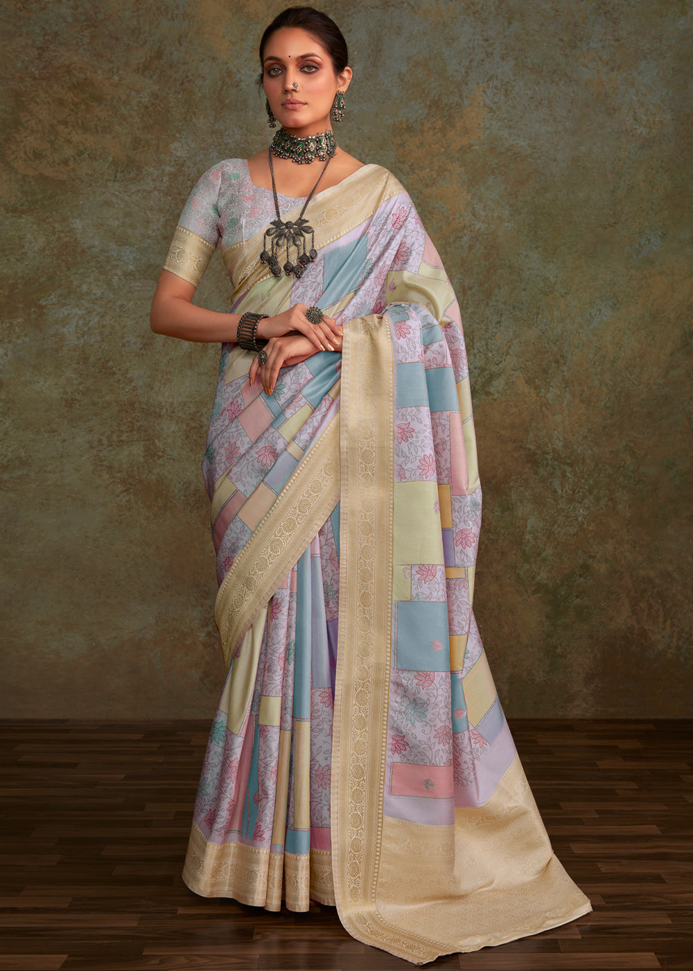 Buy MySilkLove Juniper Blue Shade Digital Printed Soft Silk Saree Online