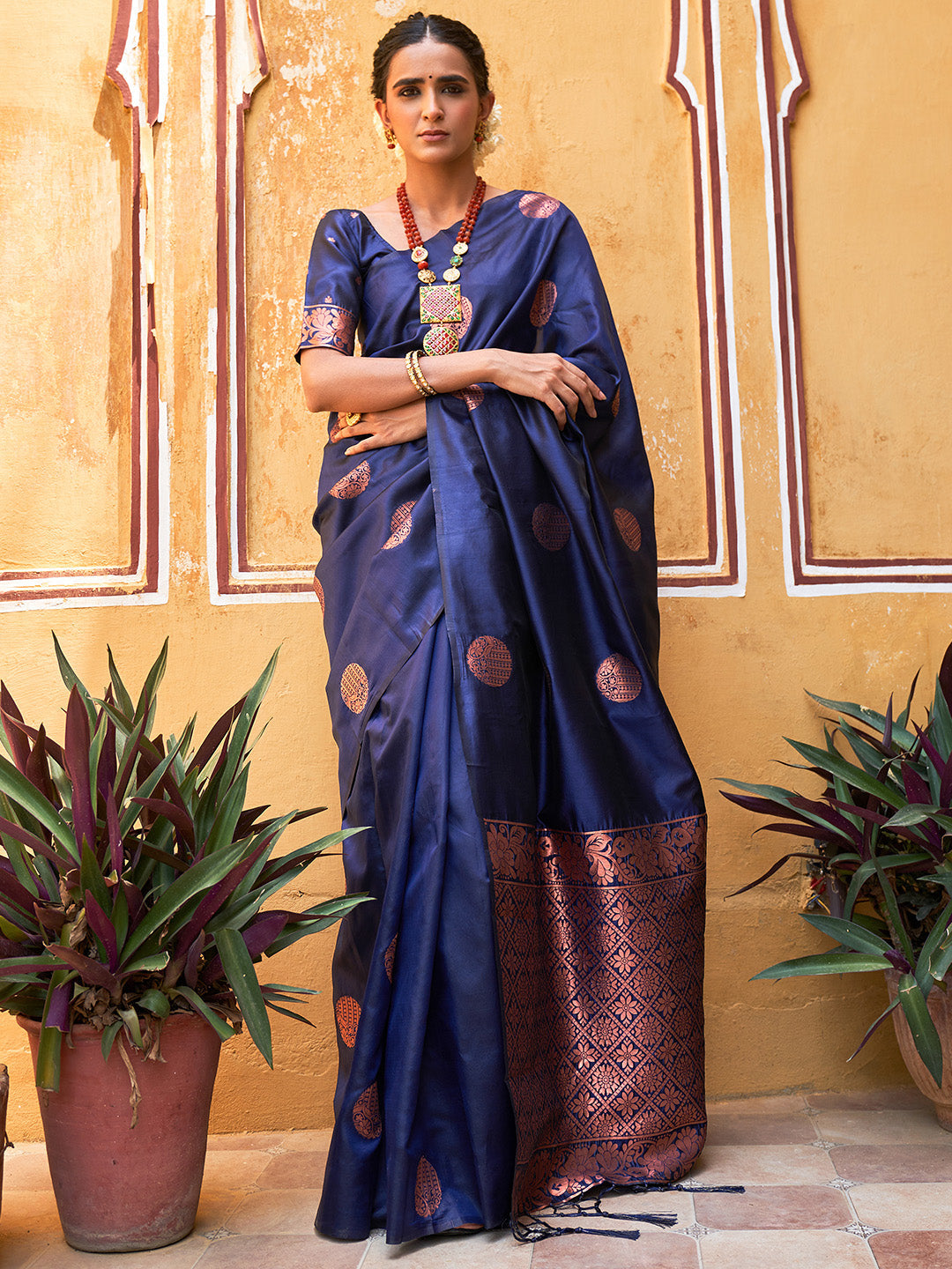 Buy MySilkLove Ocean Blue Pearl Woven Banarasi Silk Saree Online