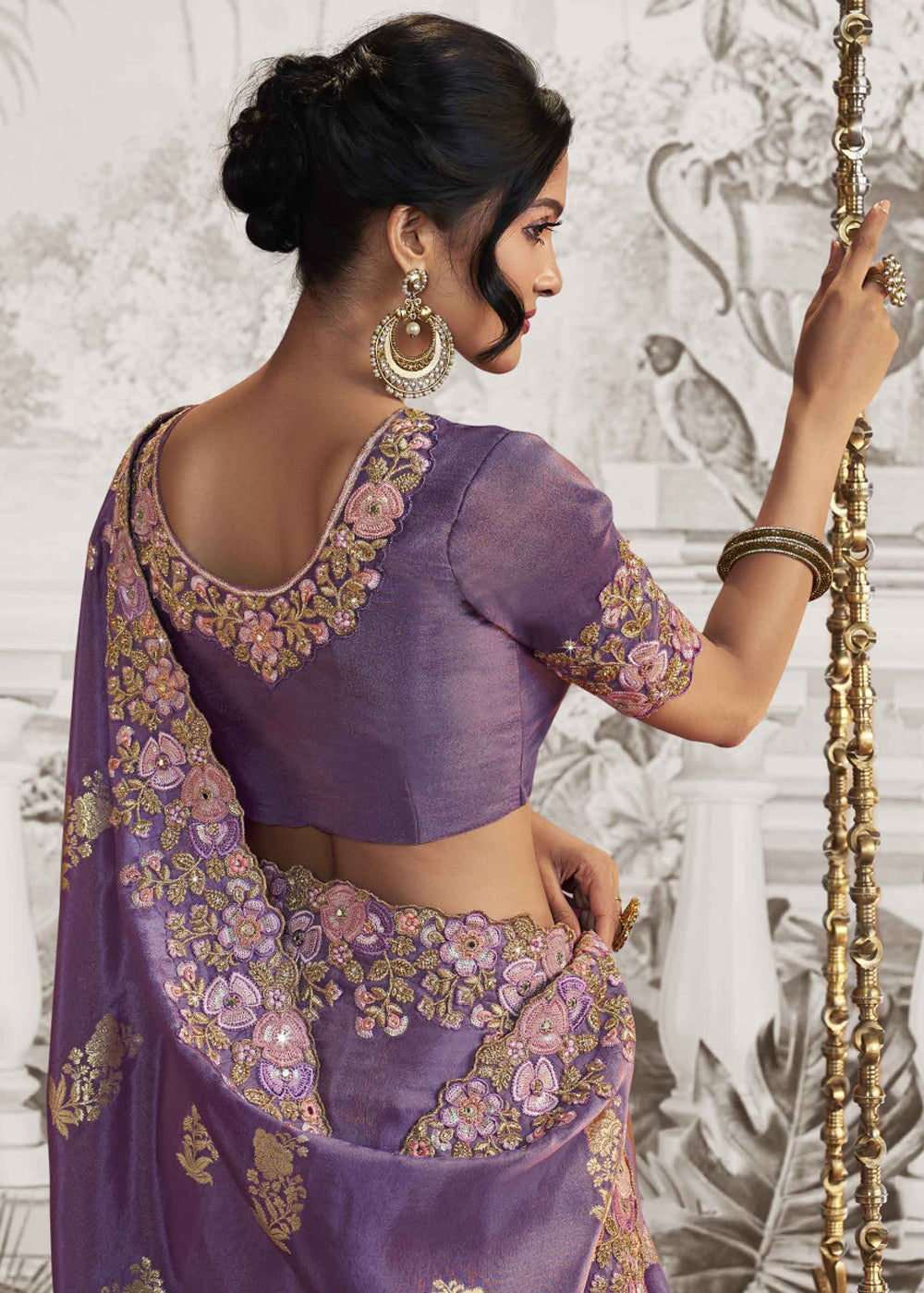 MySilkLove Amethyst Purple Embroidered Designer Silk Saree