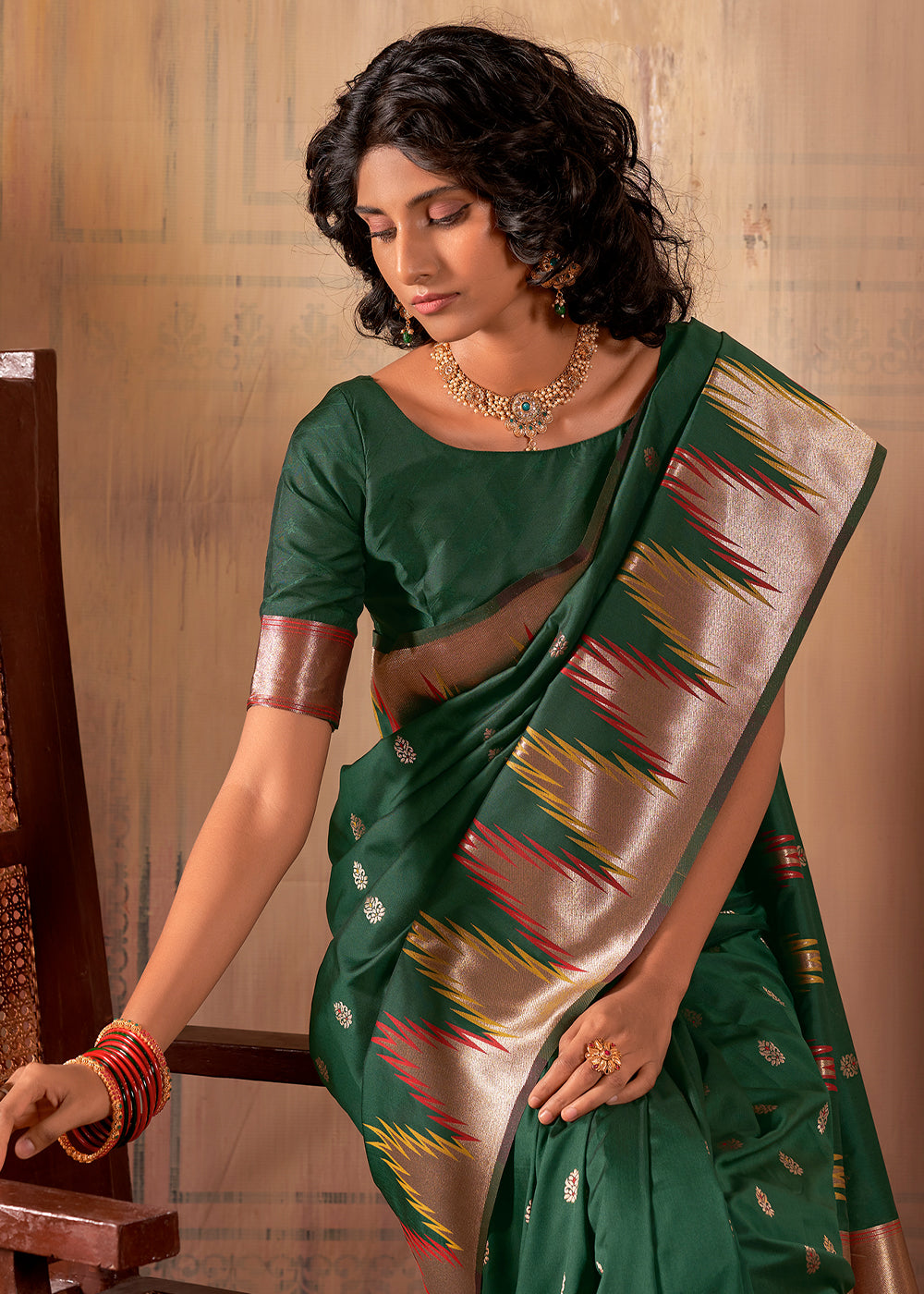 MySilkLove Everglade Green Woven Banarasi Saree