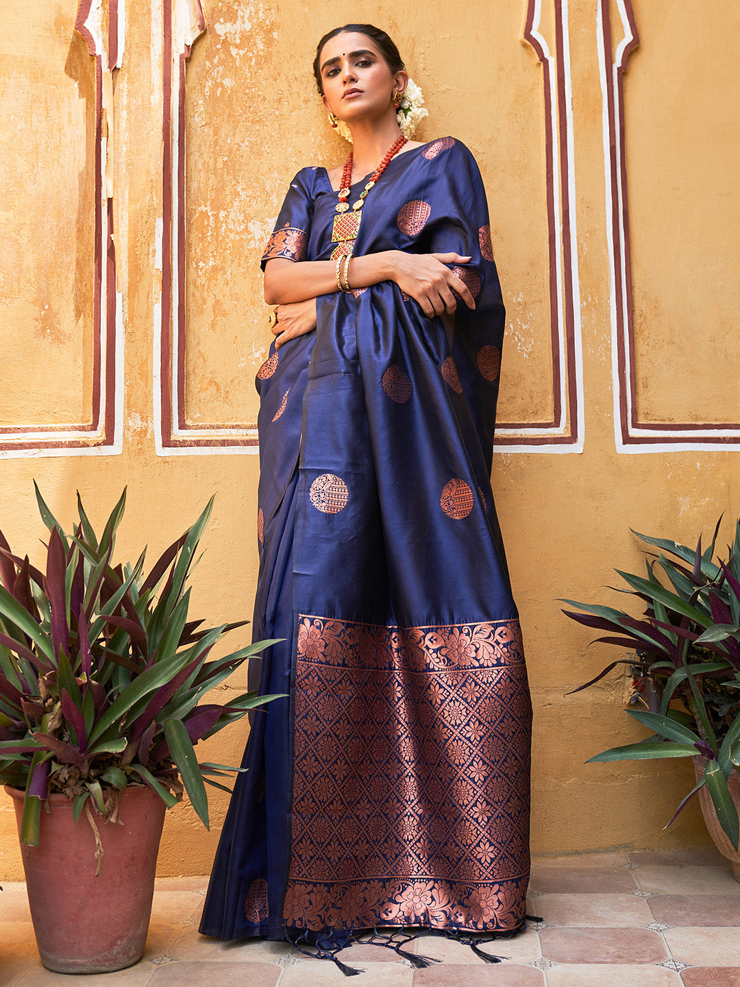 Buy MySilkLove Ocean Blue Pearl Woven Banarasi Silk Saree Online