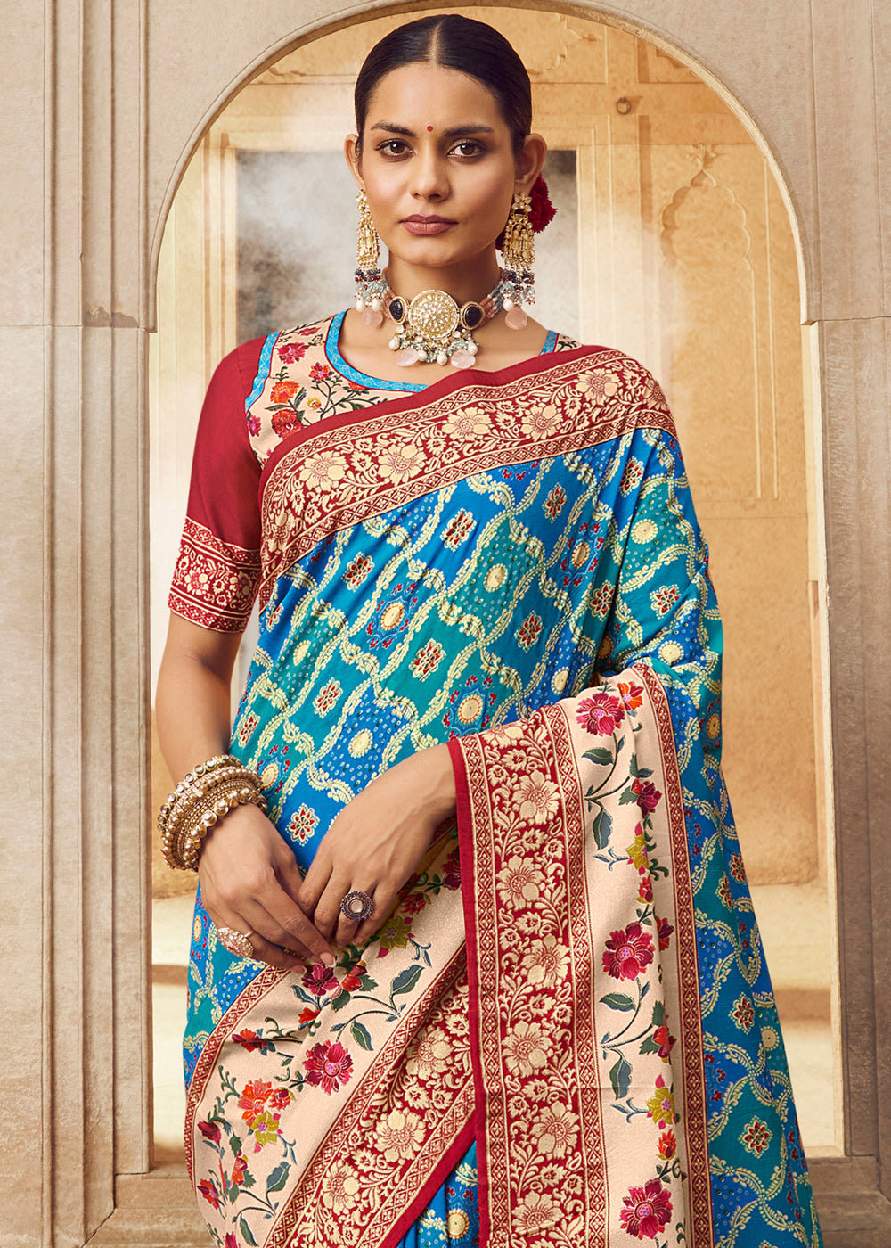 Buy MySilkLove Sea Blue Woven Banarasi Silk Saree Online