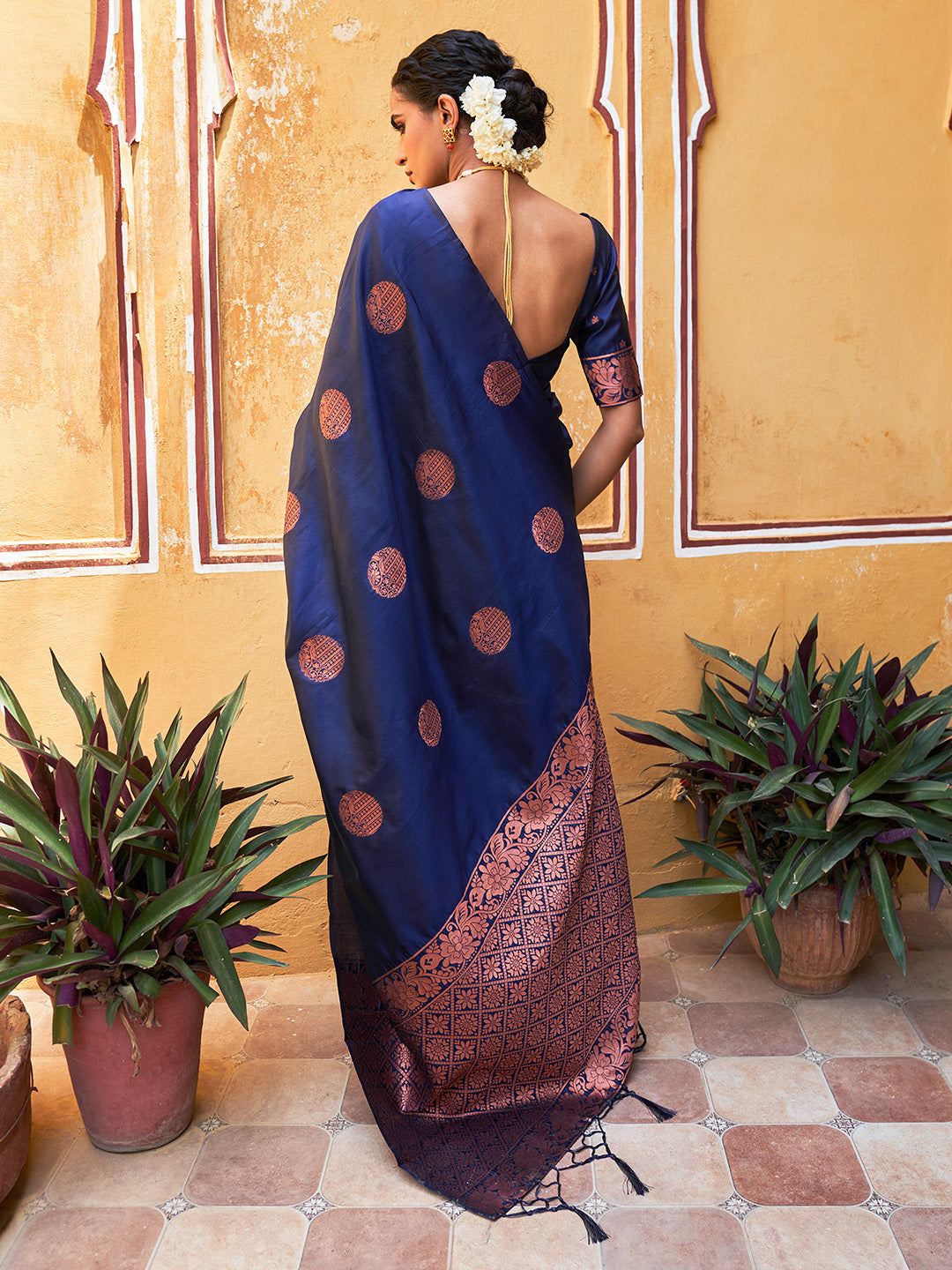 Buy MySilkLove Ocean Blue Pearl Woven Banarasi Silk Saree Online