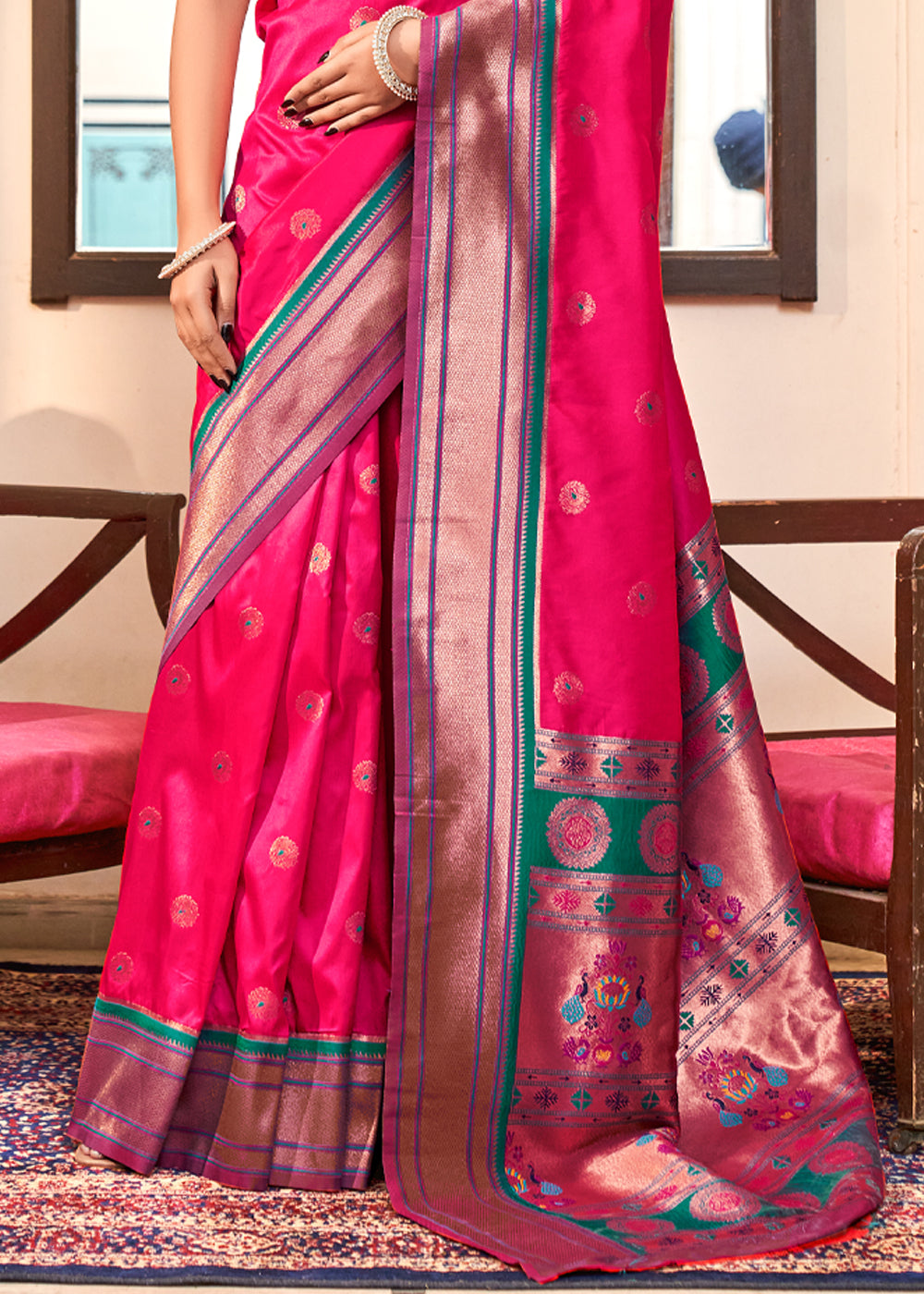 Buy MySilkLove Bright Pink Woven Paithani Soft Silk Saree Online
