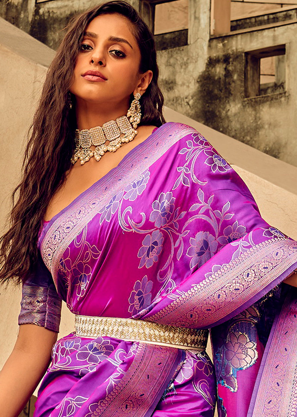 Buy MySilkLove Seance Purple Zari Woven Banarasi Handloom Silk Saree Online