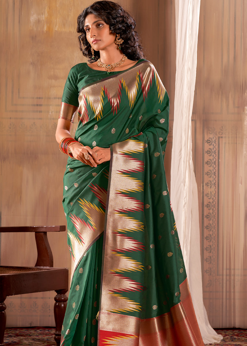 Buy MySilkLove Everglade Green Woven Banarasi Saree Online