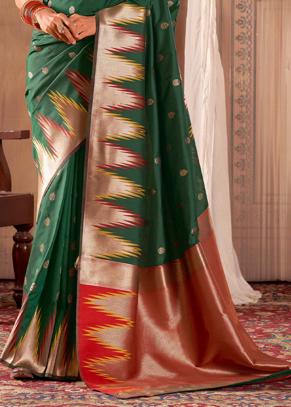 Buy MySilkLove Everglade Green Woven Banarasi Saree Online