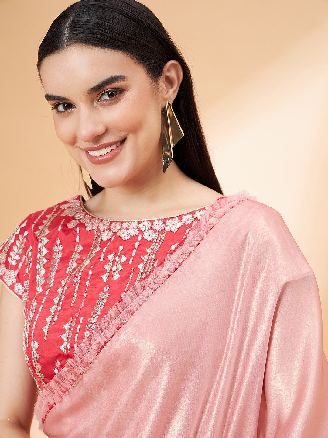 Buy MySilkLove Shimmering Peach Georgette Designer Saree Online