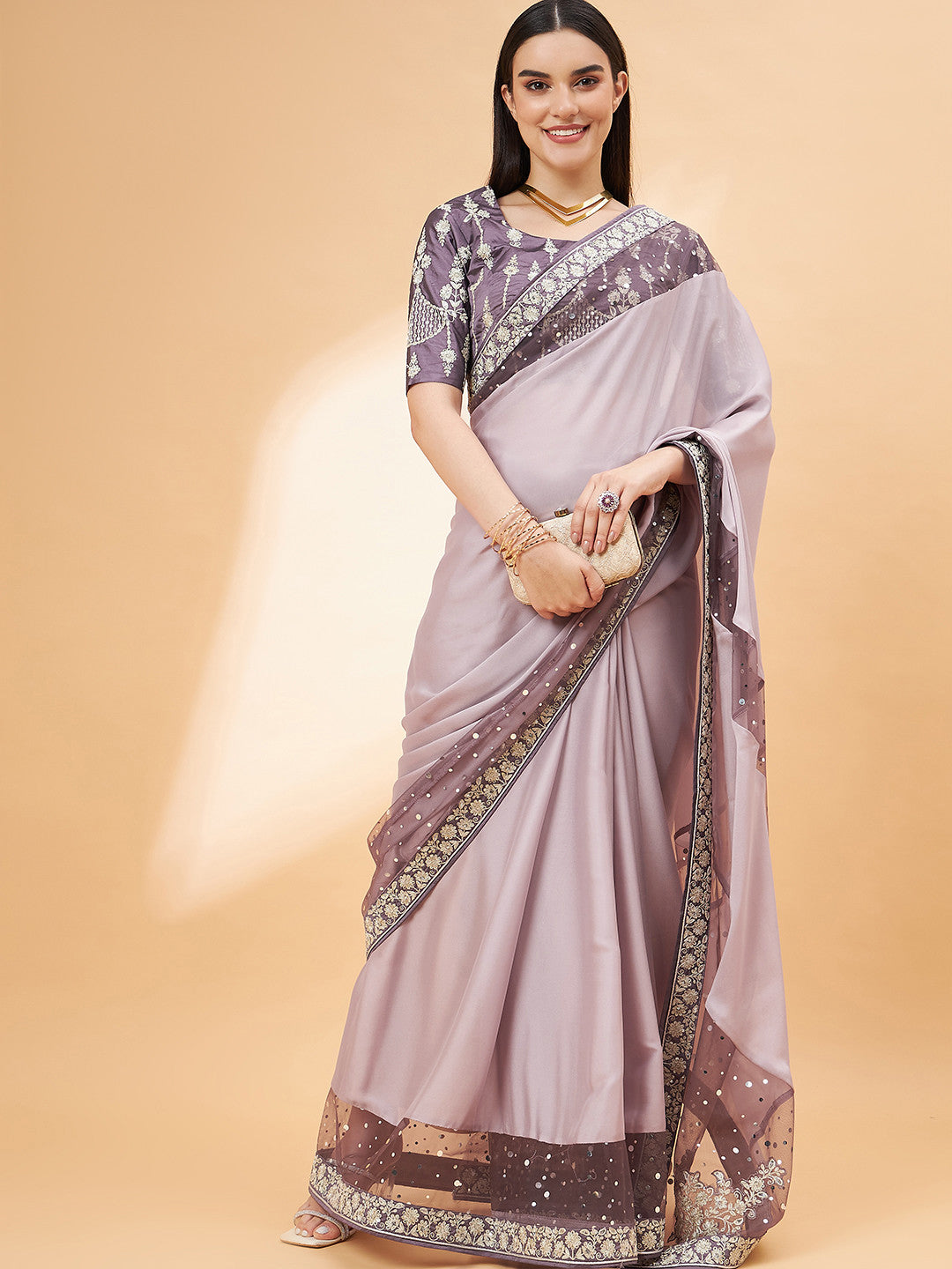 Buy MySilkLove Light Shade Purple Georgette Designer Saree Online