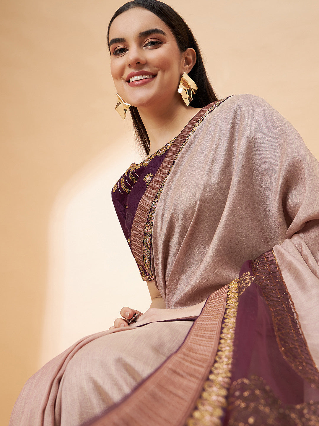 Buy MySilkLove Burnning Brown Georgette Designer Saree Online