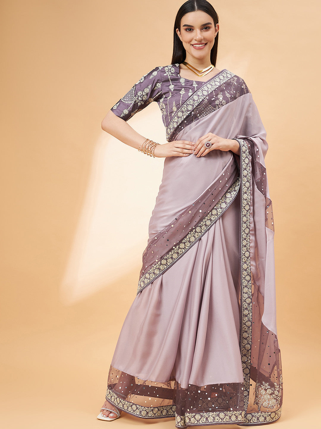 Buy MySilkLove Light Shade Purple Georgette Designer Saree Online