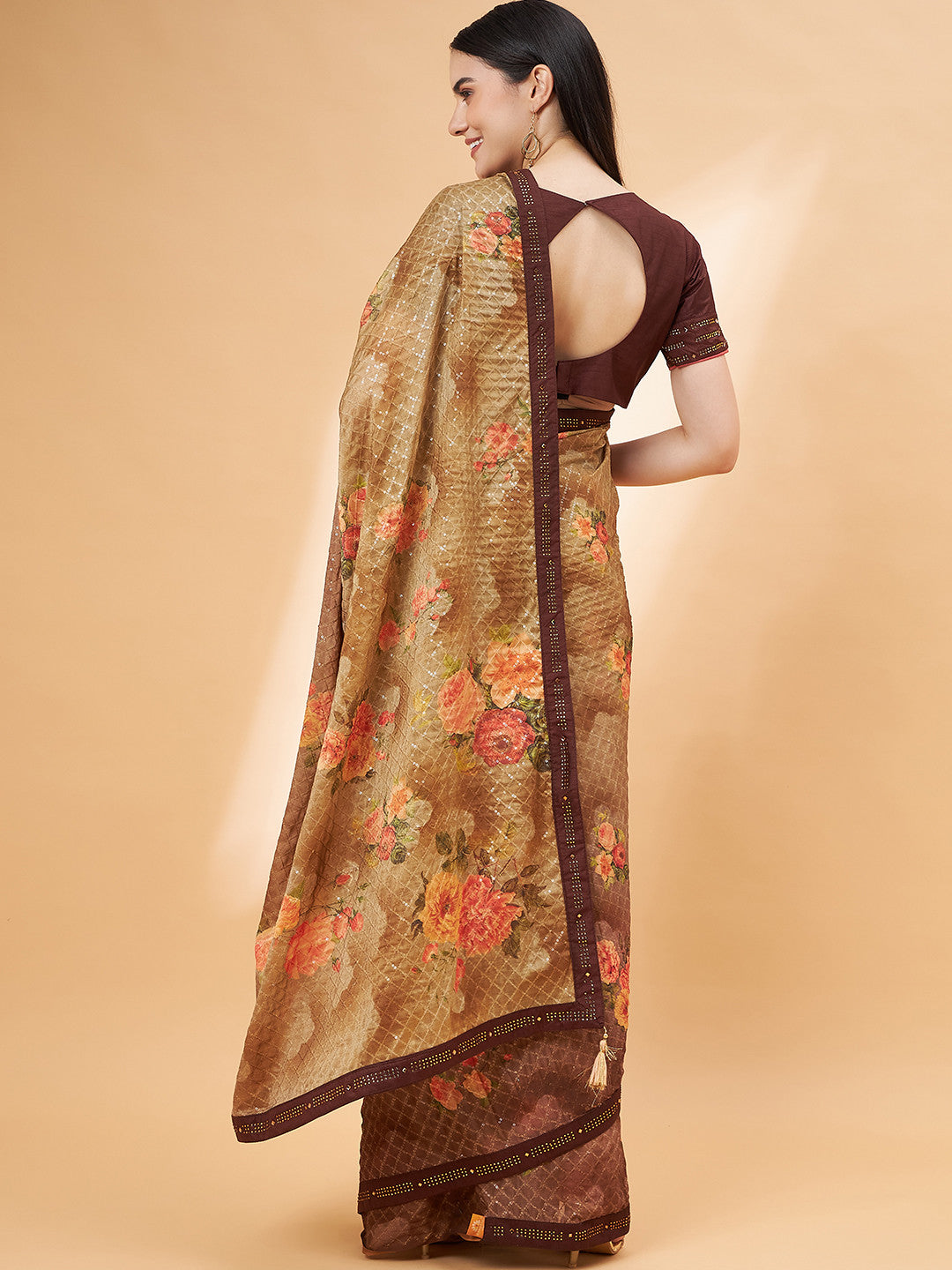 Buy MySilkLove Pastry Brown Georgette Designer Saree Online