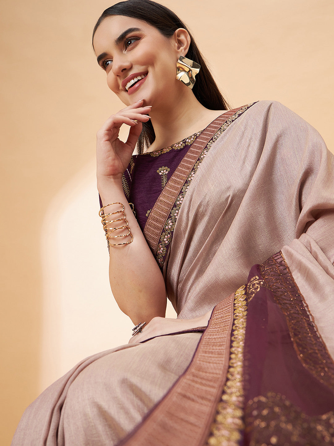 Buy MySilkLove Burnning Brown Georgette Designer Saree Online