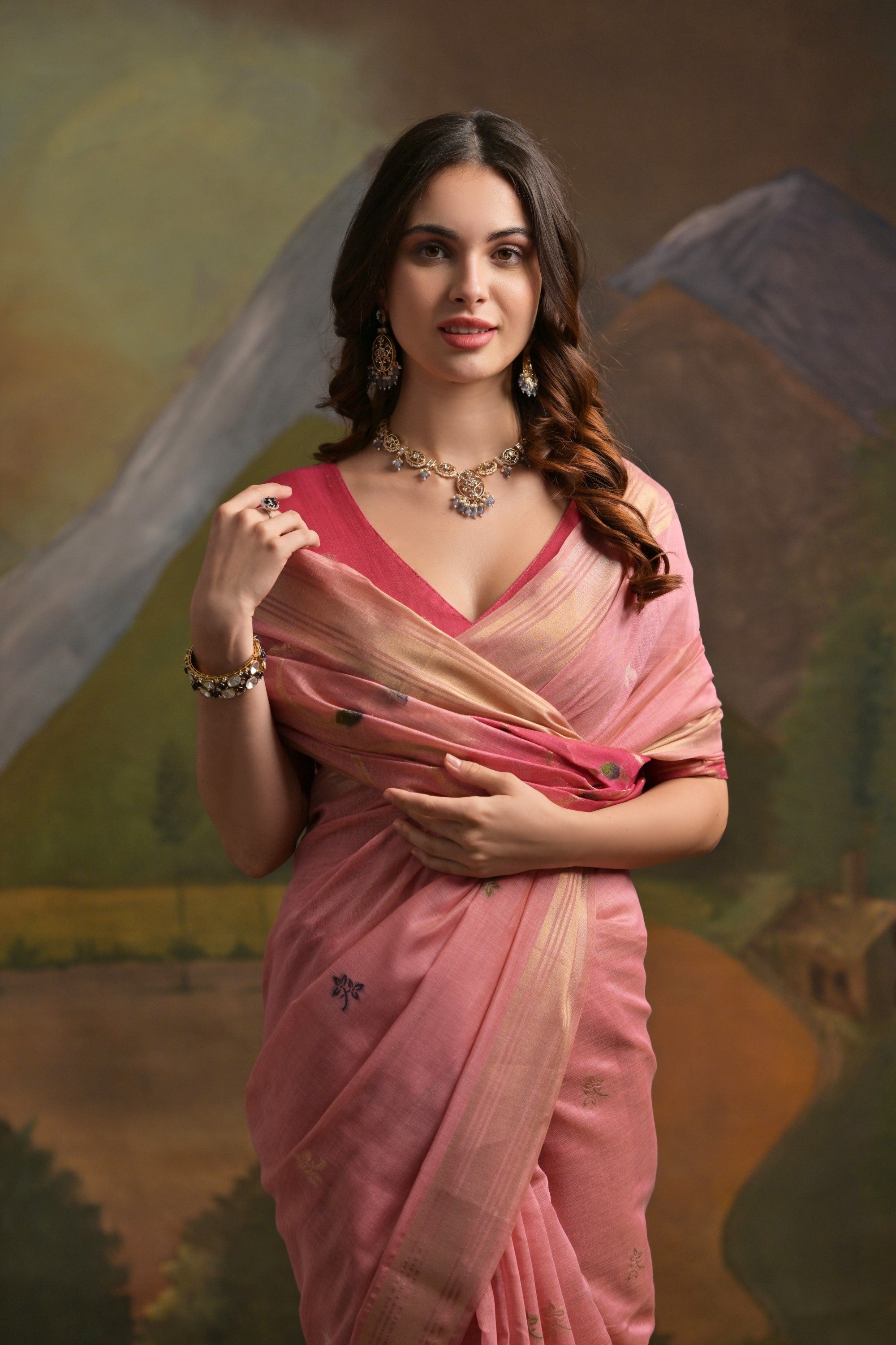 Buy MySilkLove China Rose Pink Pichwai Woven Muga Cotton Saree Online