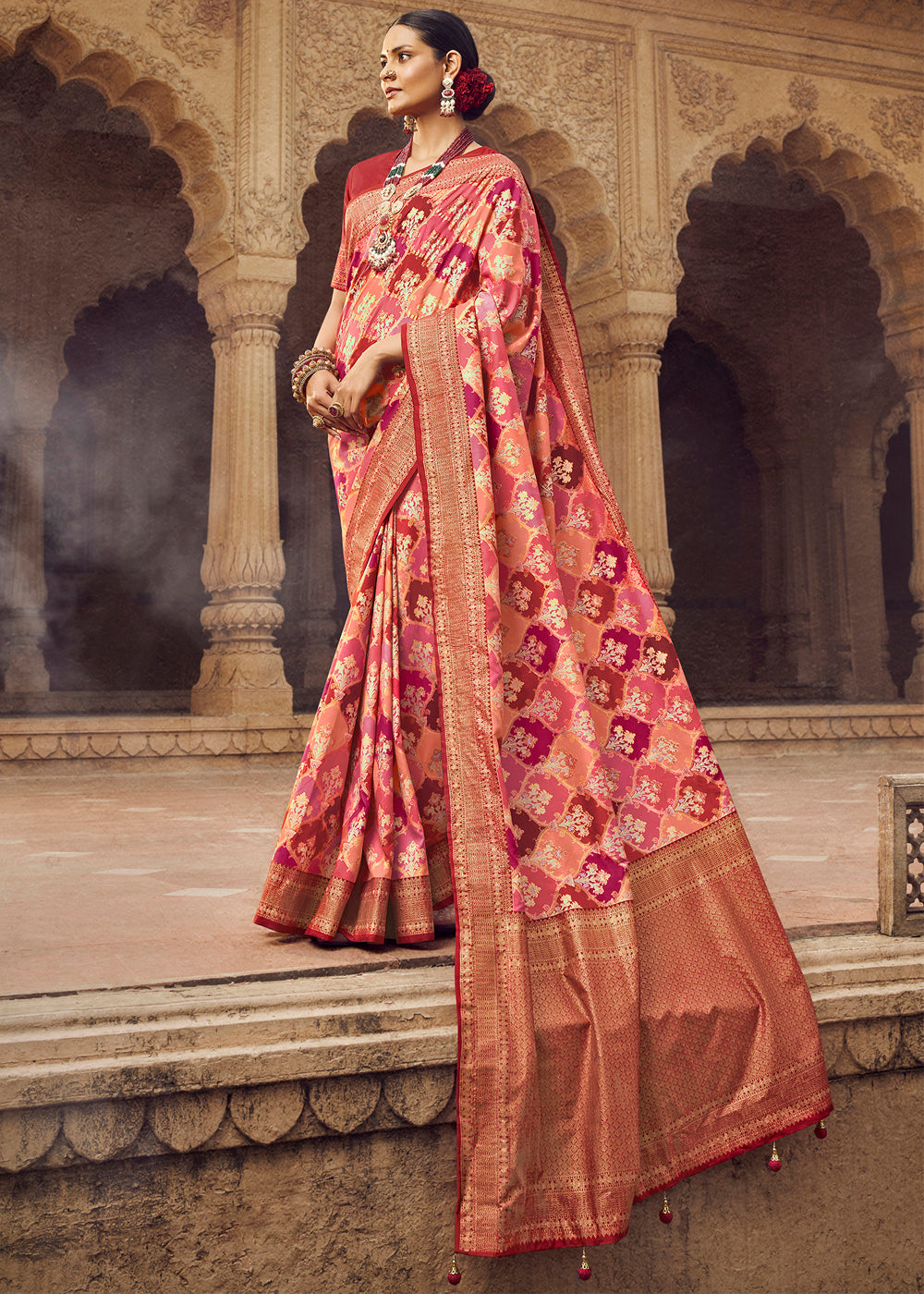 Buy MySilkLove Sanguine Brown Woven Banarasi Silk Saree Online