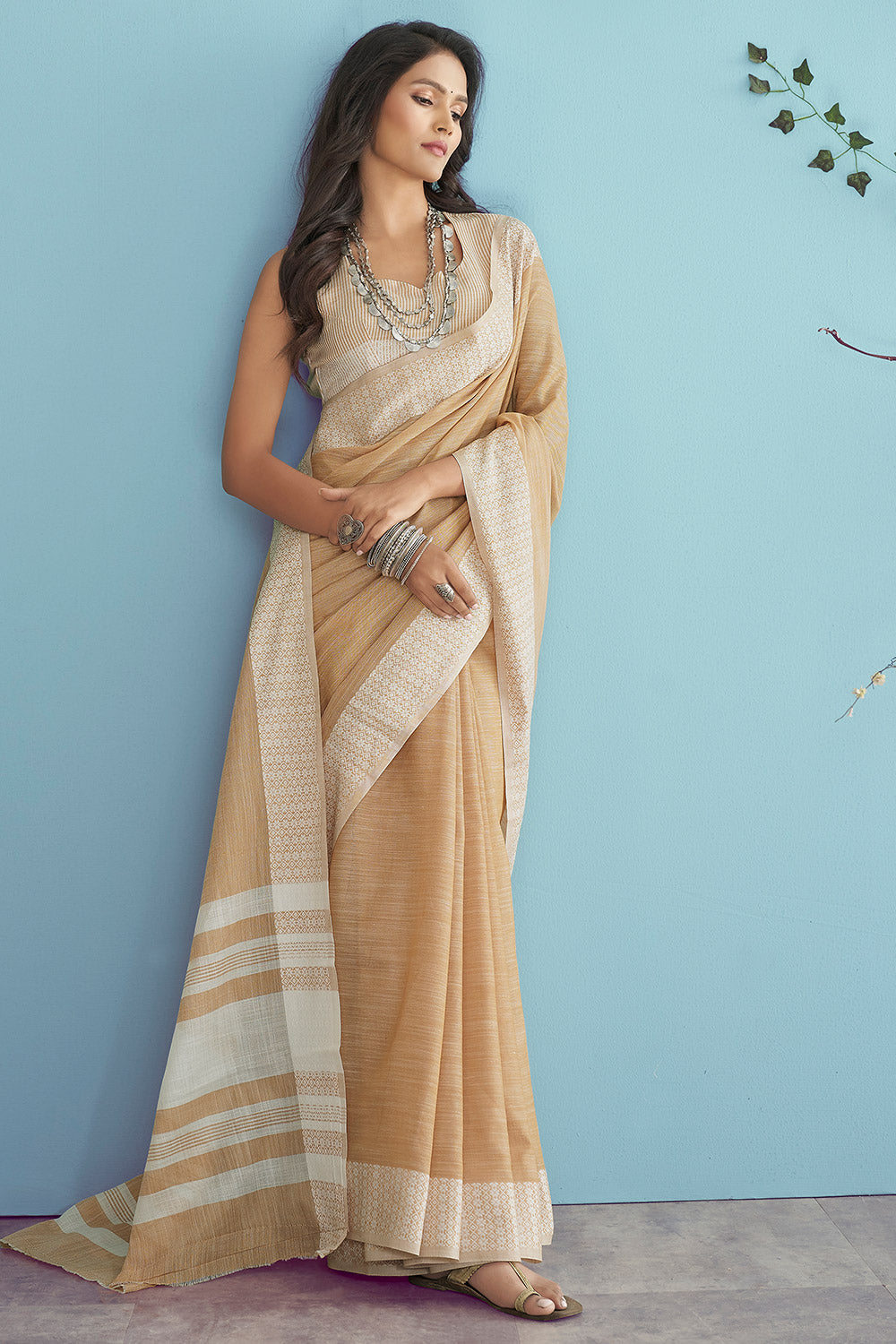 Buy MySilkLove Brandy Yellow Linen Saree Online