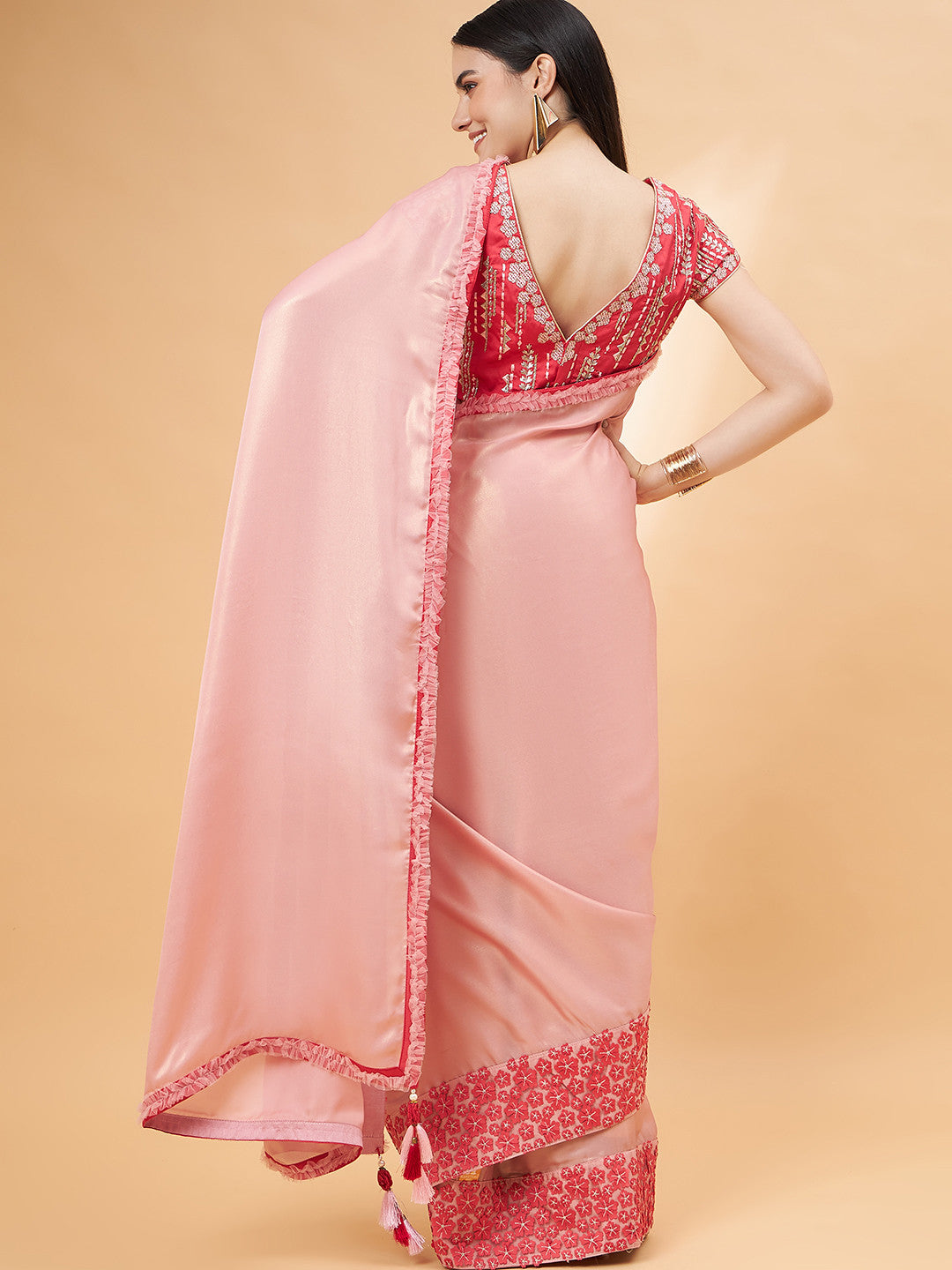 Buy MySilkLove Shimmering Peach Georgette Designer Saree Online