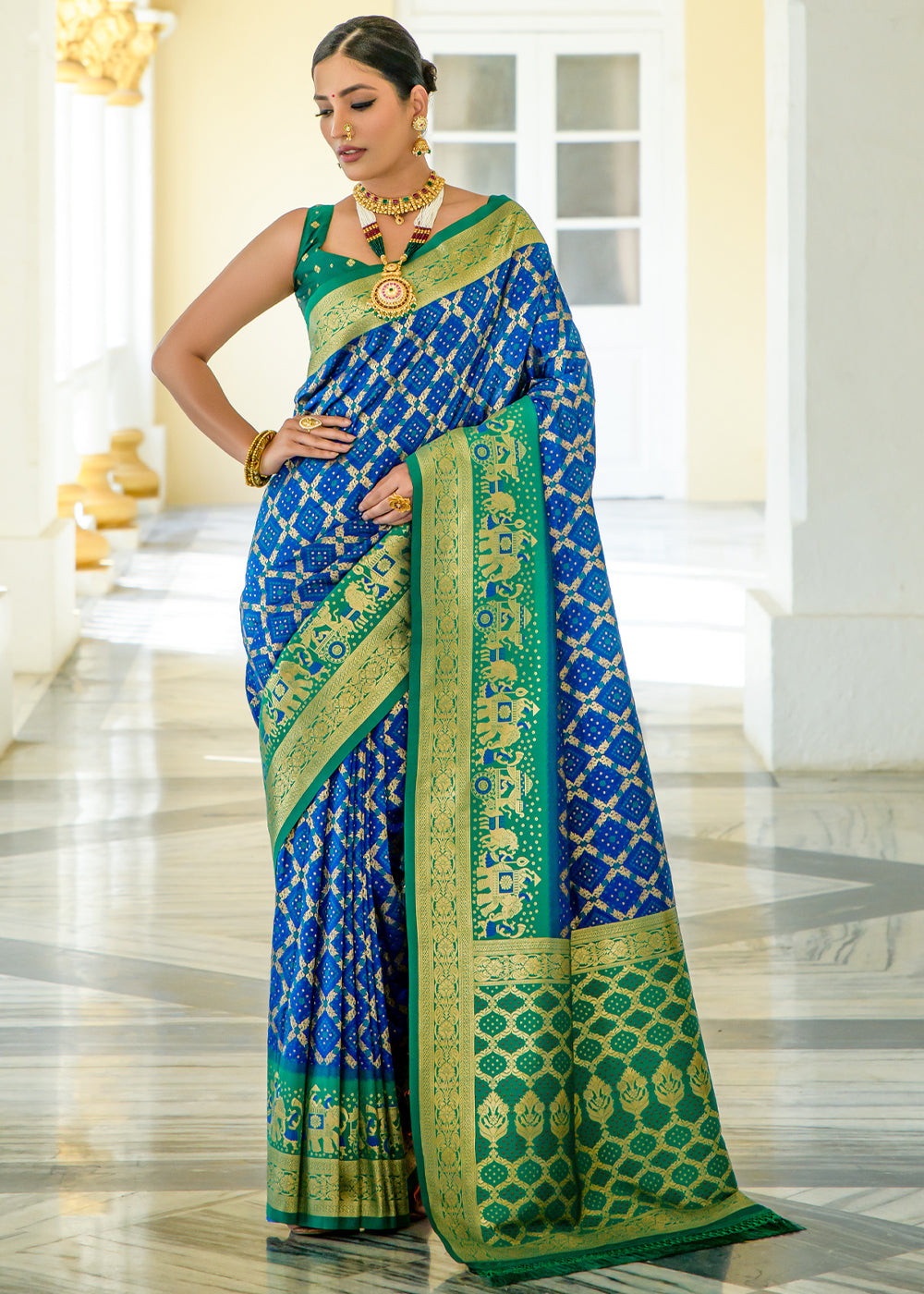 Buy MySilkLove Matisse Blue Woven Banarasi Bandhani Silk Saree Online