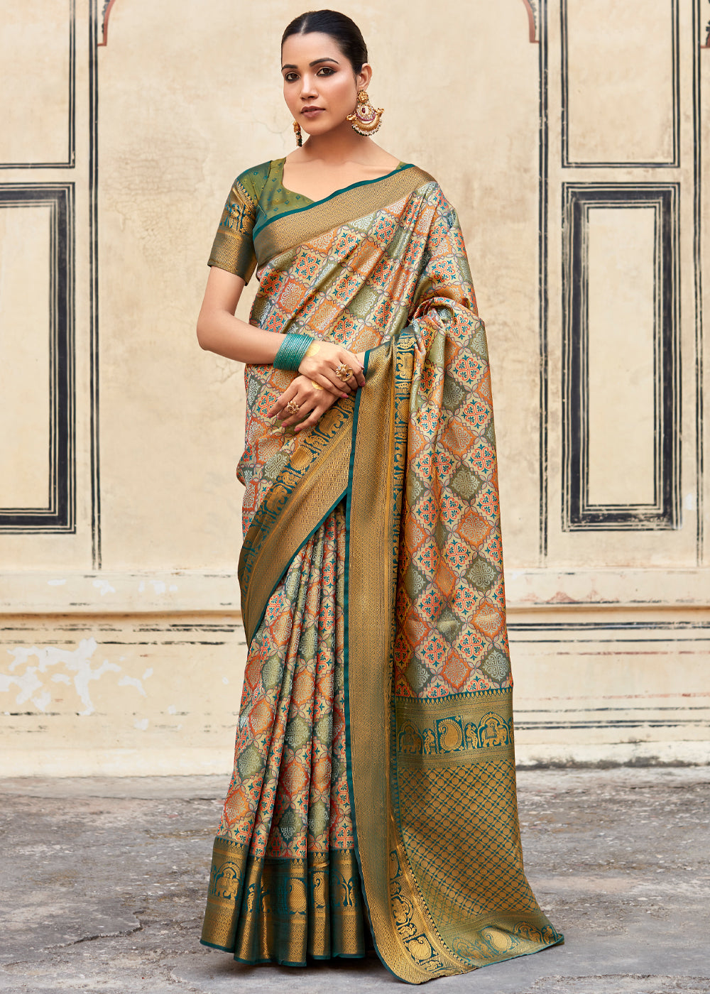 Buy MySilkLove Siam Green and Brown Woven Banarasi Silk Saree Online