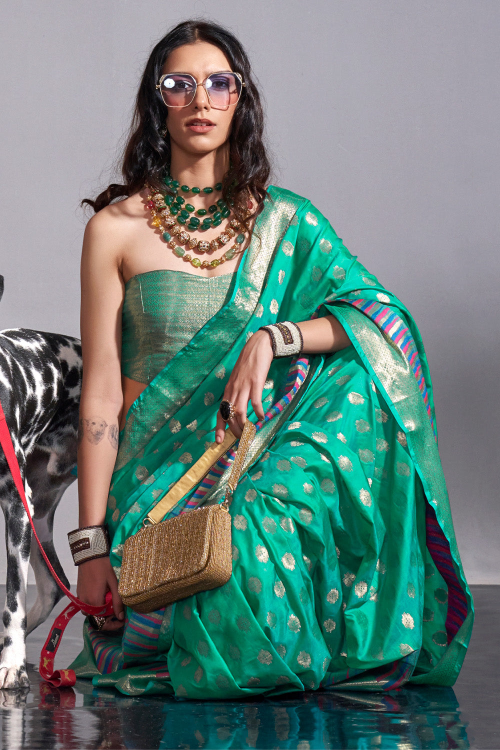 Buy MySilkLove Niagara Green Banarasi Handloom Temple Border Silk Saree Online