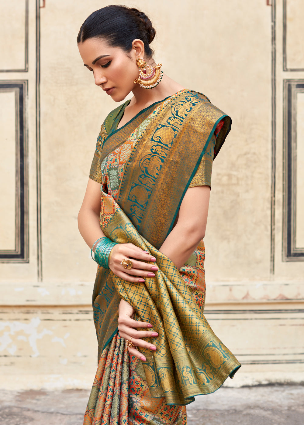 MySilkLove Siam Green and Brown Woven Banarasi Silk Saree