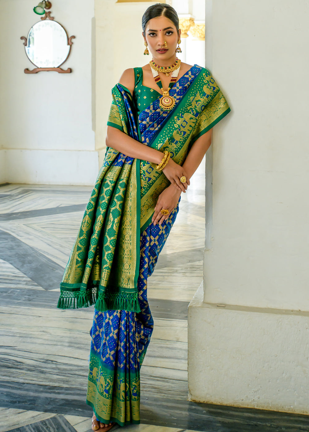 MySilkLove Matisse Blue Woven Banarasi Bandhani Silk Saree