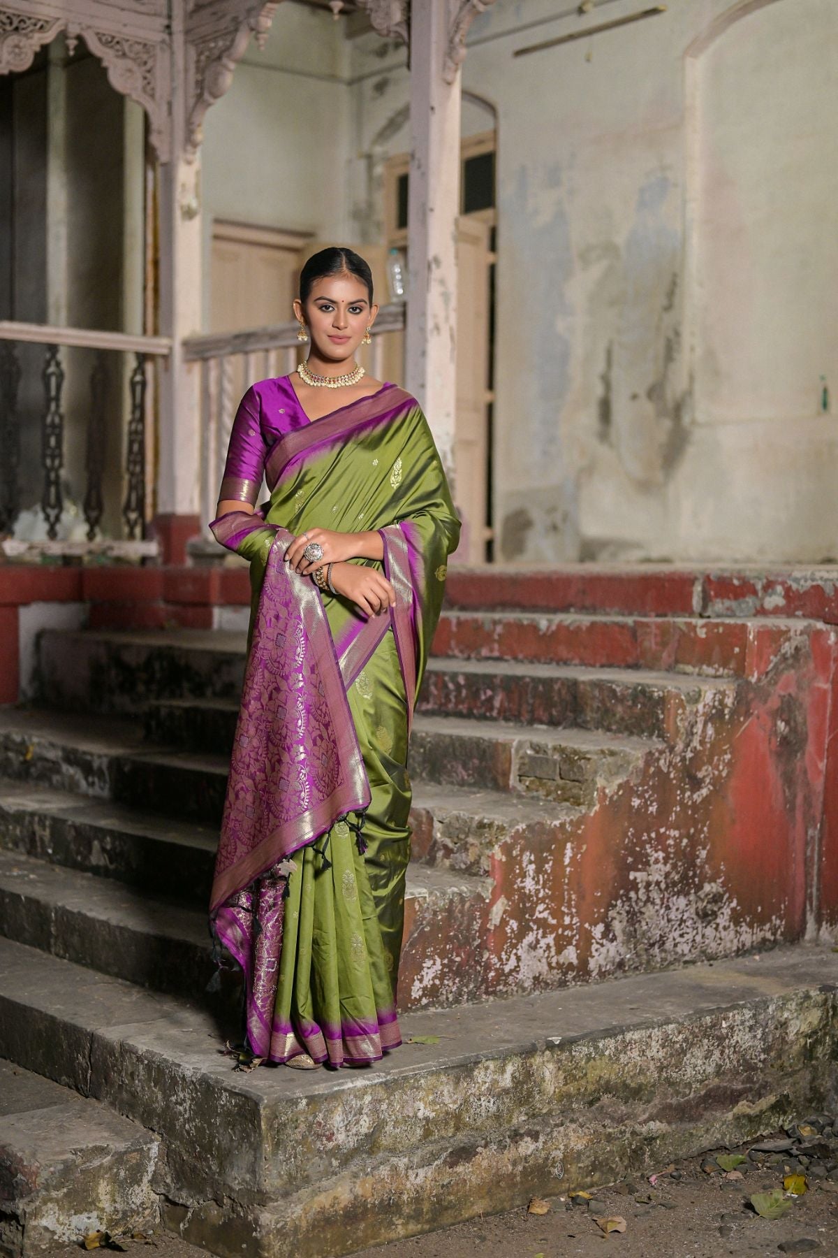 Buy MySilkLove Barley Corn Green Banarasi Soft Silk Saree Online