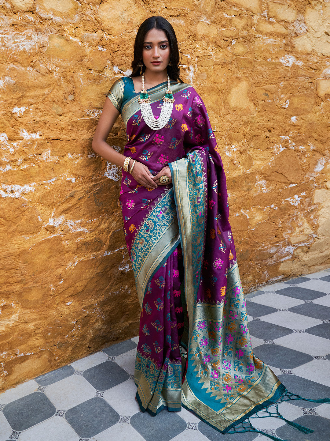 Buy MySilkLove Tawny Port Purple Woven Banarasi Silk Saree Online