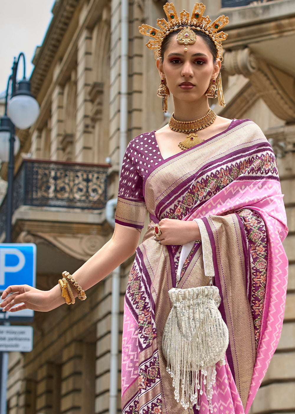 Buy MySilkLove Pastel Pink and Purple Printed Patola Silk Saree Online