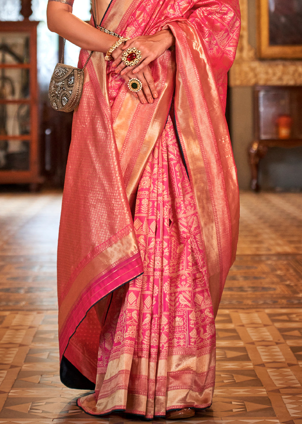 Buy MySilkLove Brick Pink Woven Patola Silk Saree Online