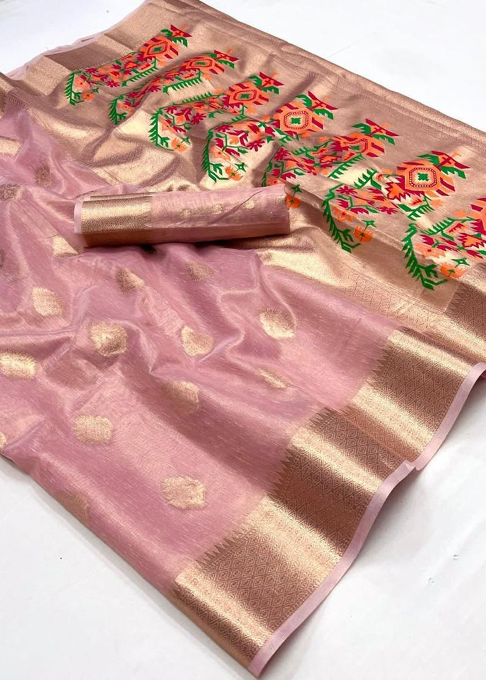 Buy MySilkLove Japonica Peach Handloom Tissue Silk Saree Online