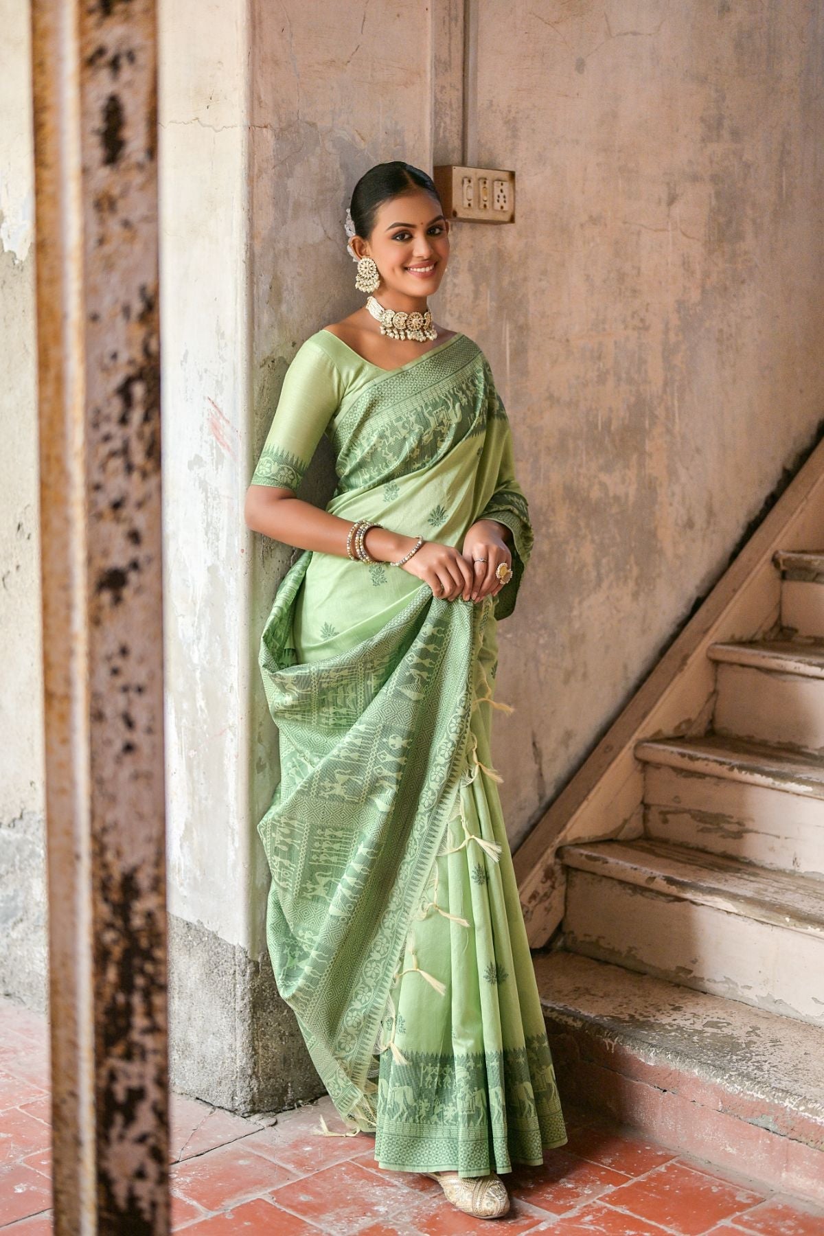 Buy MySilkLove Thistle Green Handloom Banarasi Raw Silk Saree Online