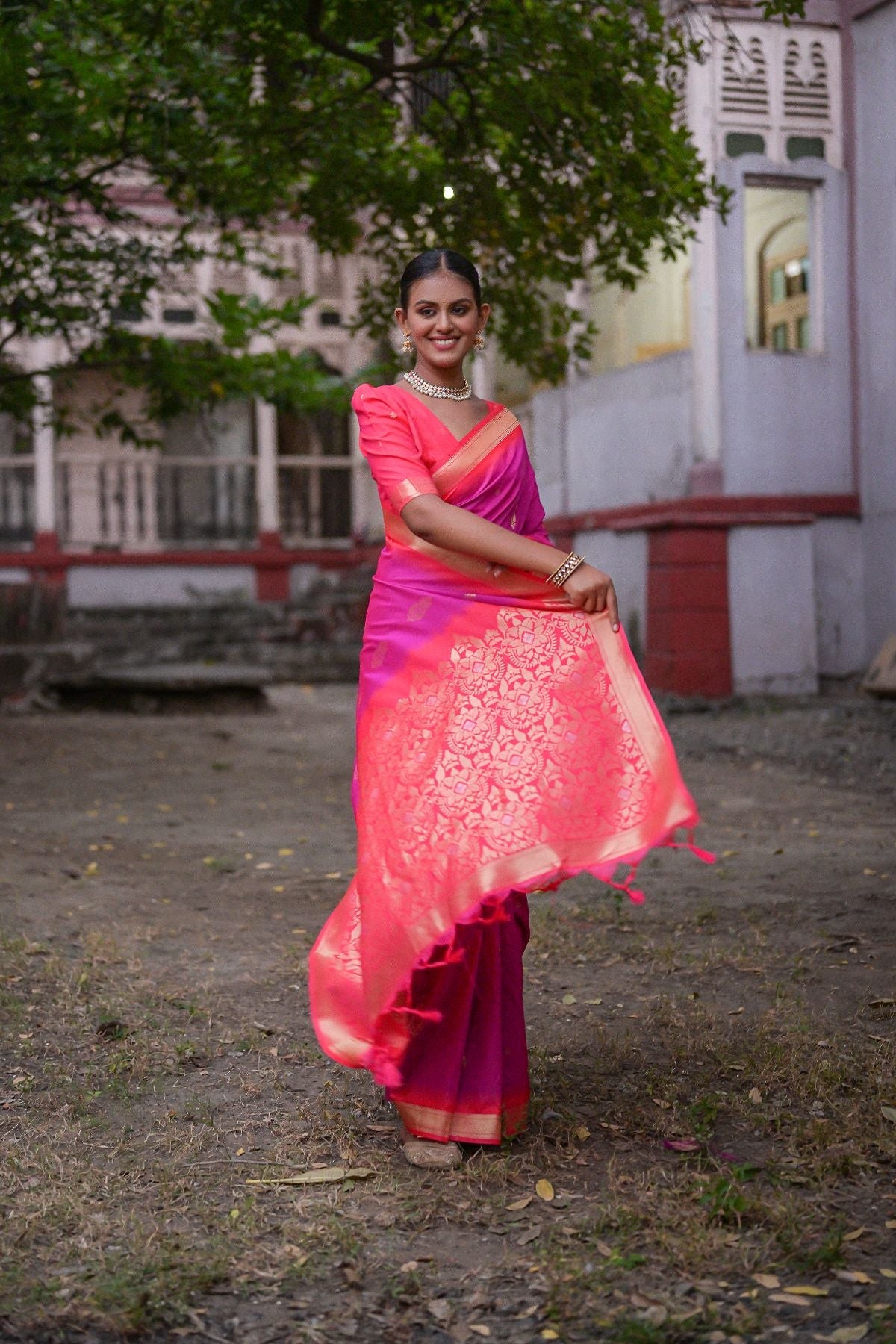 MySilkLove Brilliant Rose Pink Banarasi Soft Silk Saree