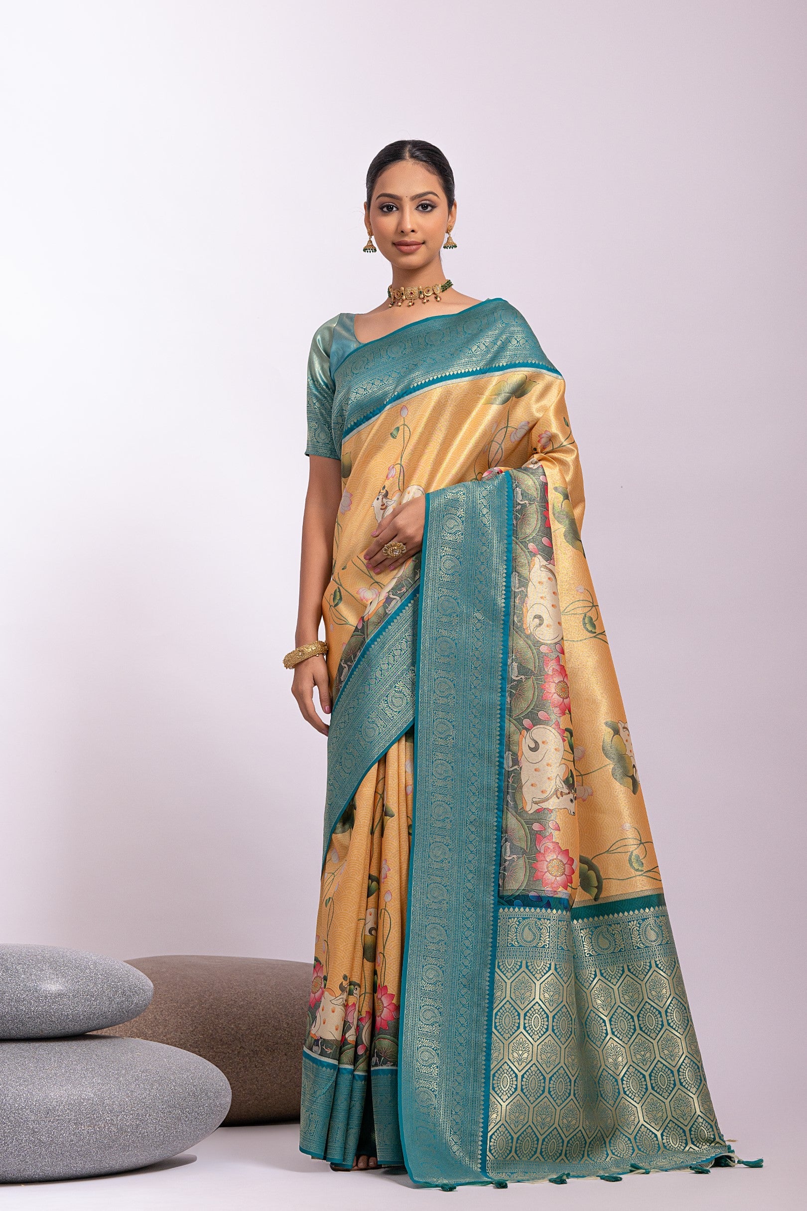 Buy MySilkLove Cumulus Yellow Woven Tissue Silk Saree Online