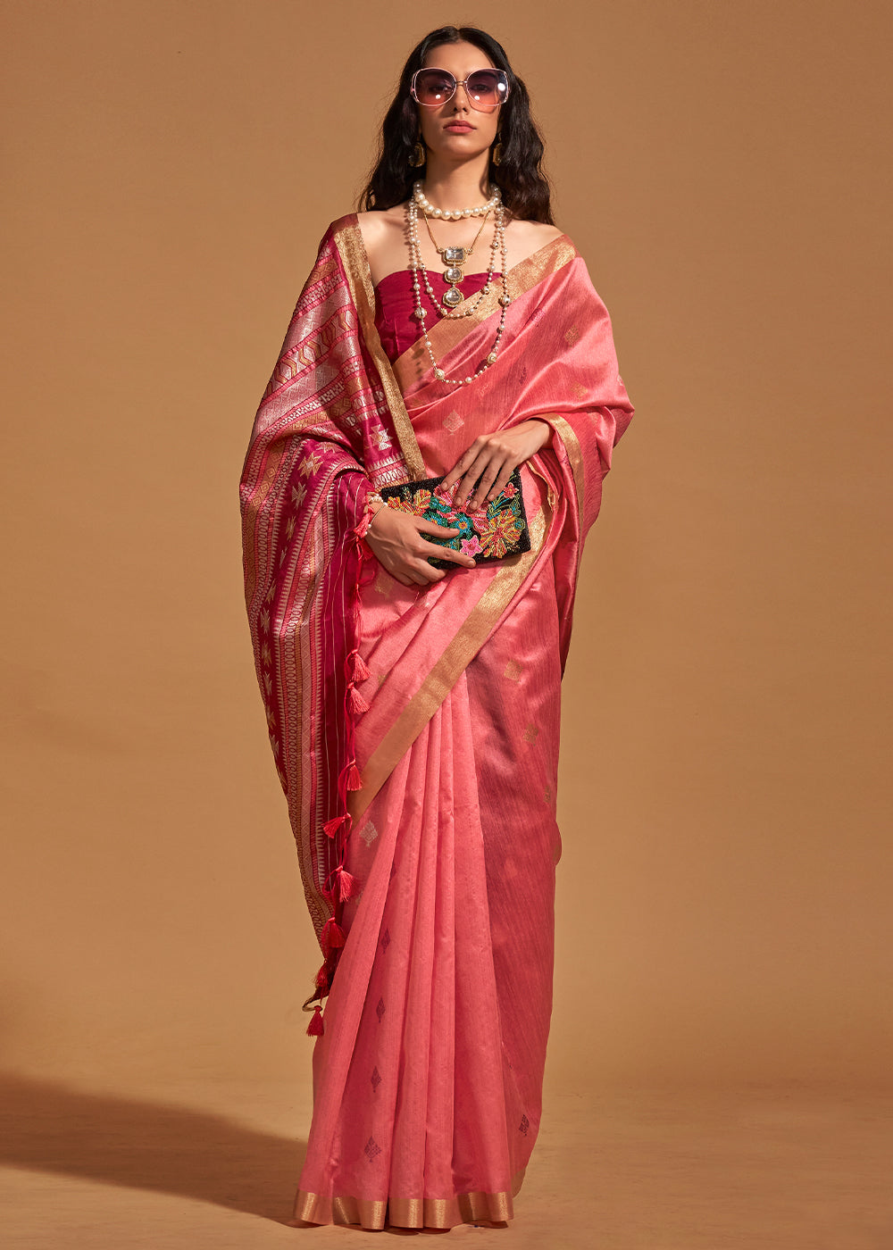 Buy MySilkLove Froly Peach Handloom Banarasi Silk Saree Online