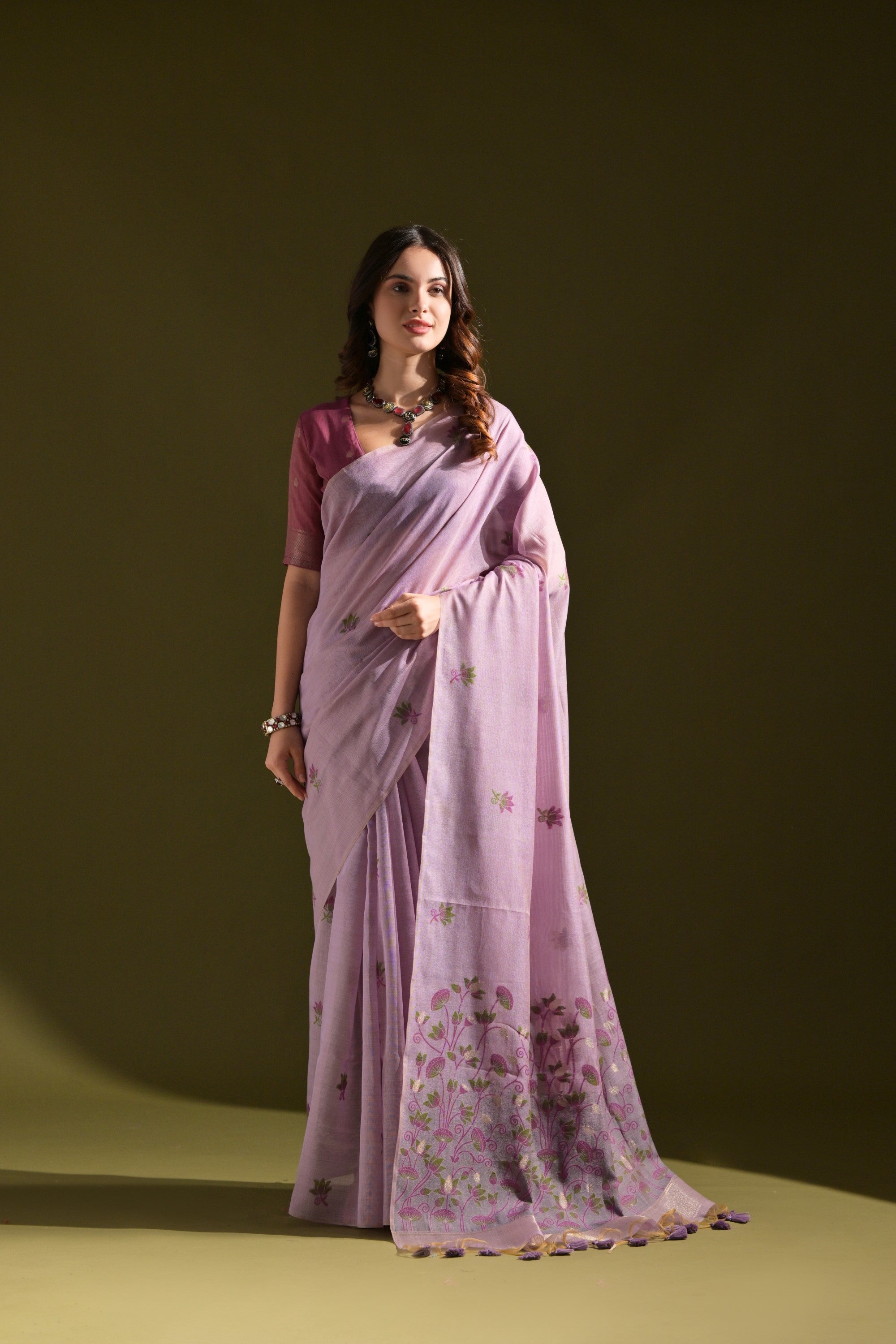 Buy MySilkLove Falcon Purple Meenakari Woven Muga Cotton Saree Online