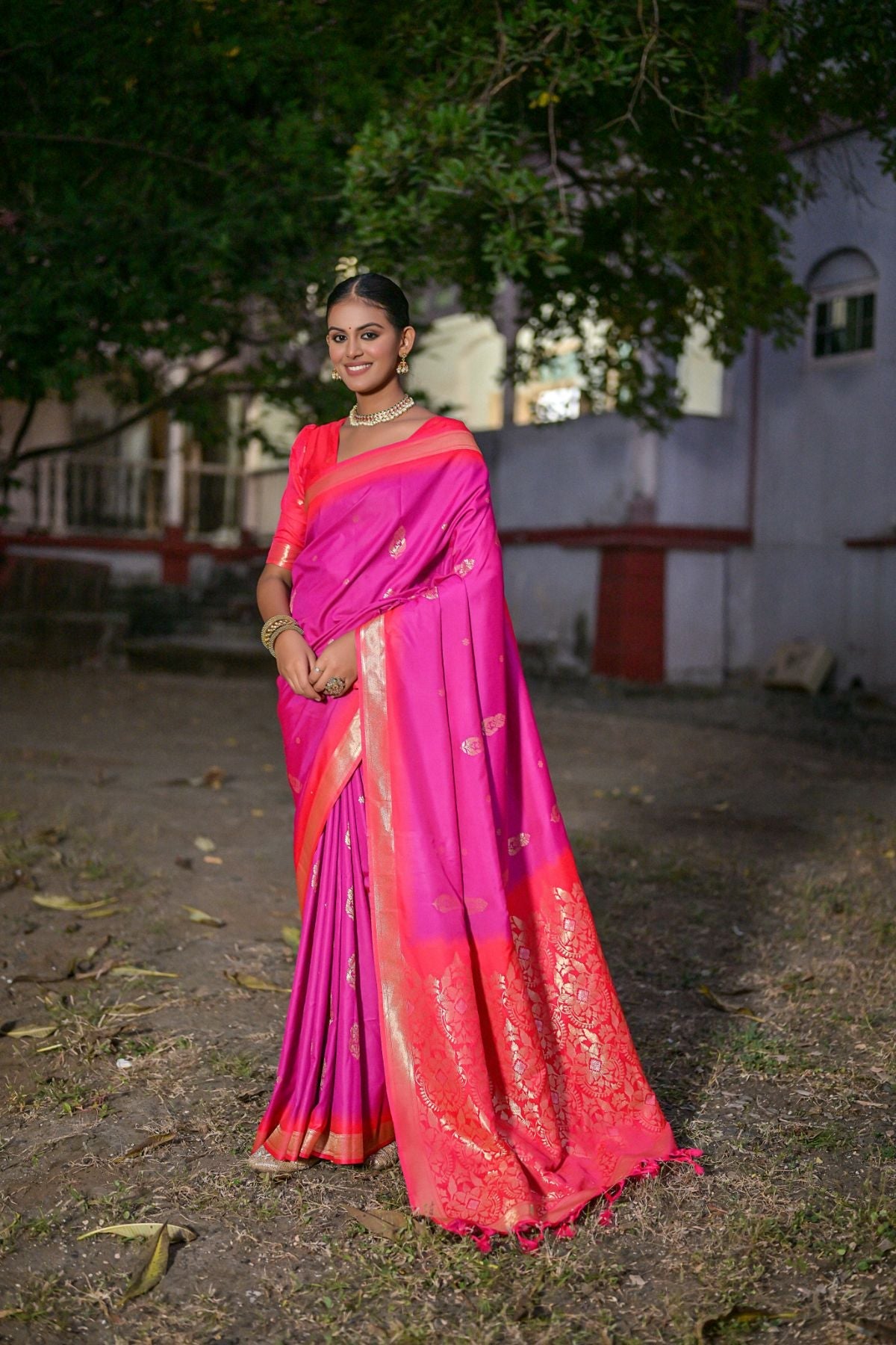 Buy MySilkLove Brilliant Rose Pink Banarasi Soft Silk Saree Online